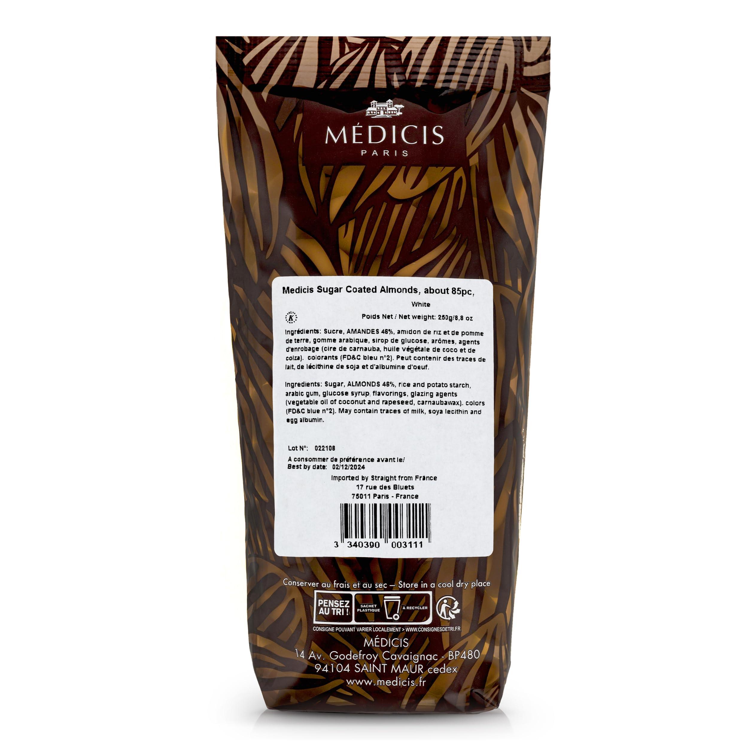 MEDICIS Medicis Premium Candied Almond Dragees (French Jordan Almonds) Sugar Coated Candies Ideal as a Party Favor for Weddings and Baby Showers 75 count bag 8.8oz (White)