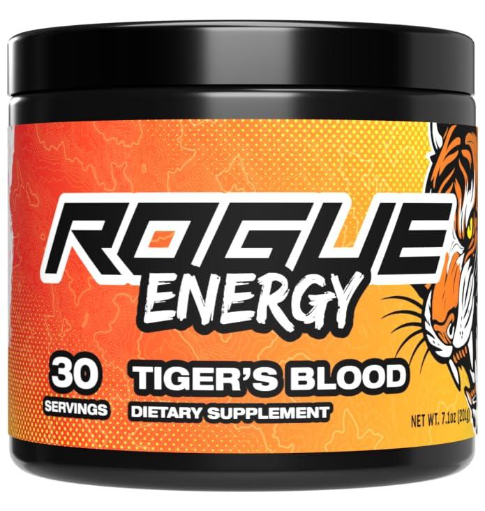Rogue Energy Rogue Energy Drink Powder for Long Gaming Hours - Energy Powder for Mental Focus - Sugar and Gluten Free - Gaming Supplement with Caffeine and Vitamins - Made in USA (Tigers Blood Tub - 30 Servings)