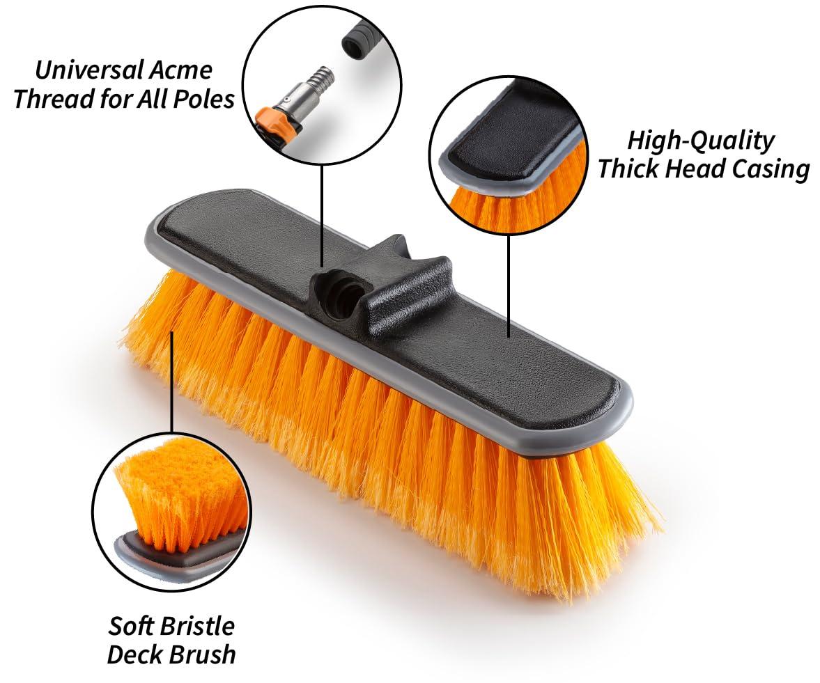 EXTEND-A-REACH Medium Bristle Deck Scrub Brush - Composite Deck Brush Head & Vinyl Siding Brush // Boat Scrub Brush, Roof Brush for Extension Pole // Exterior, Patio & Deck Cleaning Brush (Pole Sold Separately)