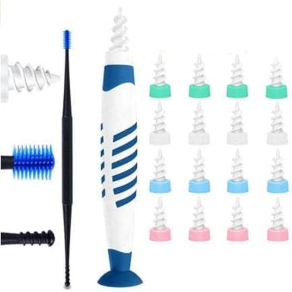 Generic Generic Ear cleaner,Q grip suction cup ear cleaner,spiral Q twist wax,ear wax removal kit,with 16 washable replacement silicone earplugs,suitable for home use. (Blue), Small