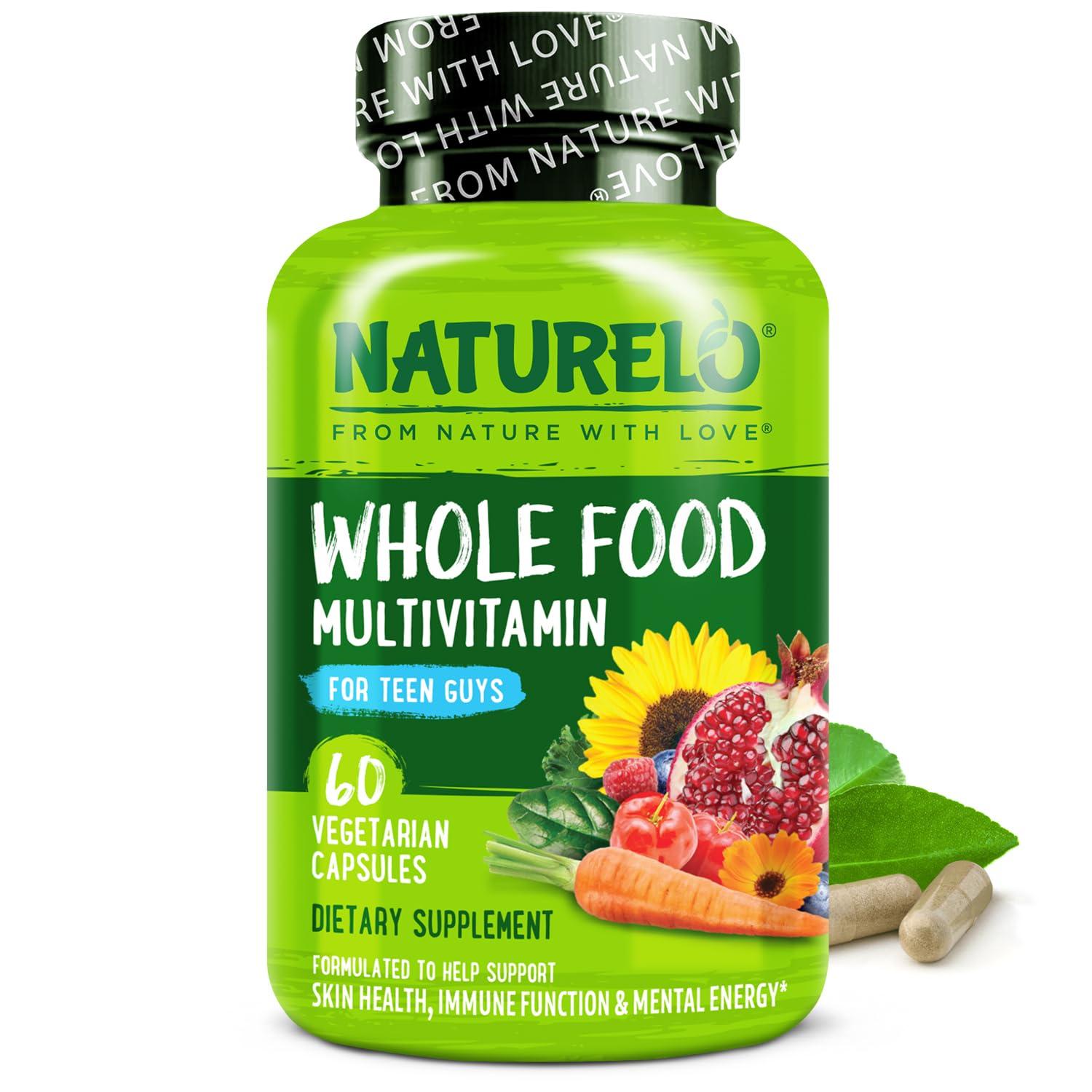 NATURELO NATURELO Whole Food Multivitamin for Teenage Boys - Vitamins and Minerals Supplement for Active Kids - with Plant Extracts - Non-GMO - Vegan & Vegetarian - 60 Capsules