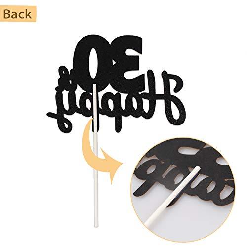 LASKYER LASKYER Happy 30th Birthday Cake Topper Black & Gold Glitter Cake Topper 30 Birthday Thirty Years Old Party Decorations.