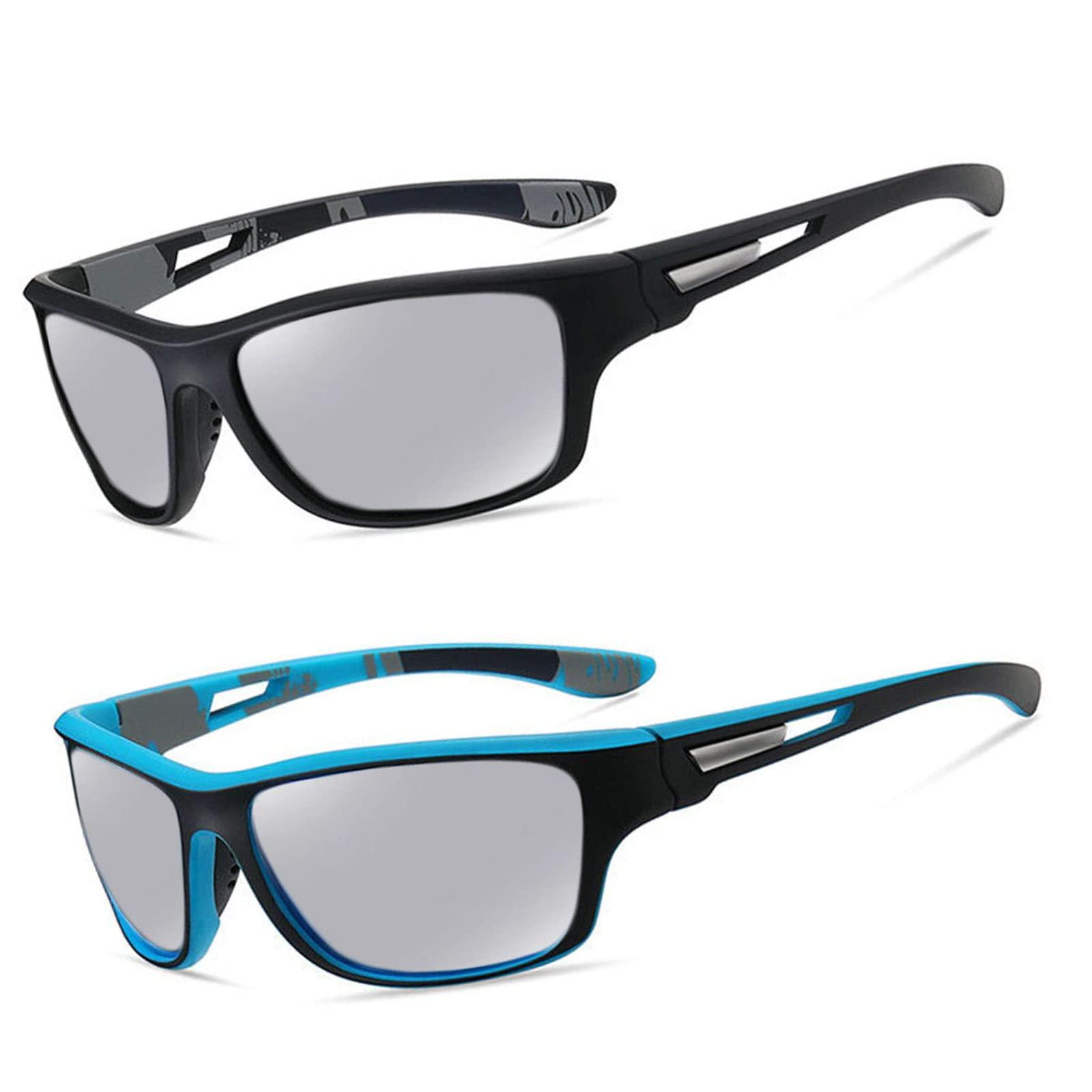 willochra Wrap Around Photochromic full lens Reading Glasses for Mens and Womens 2pcs Square Sports Transition Readers Sunglasses (2pcs-black&blue, 1.5, multiplier_x)