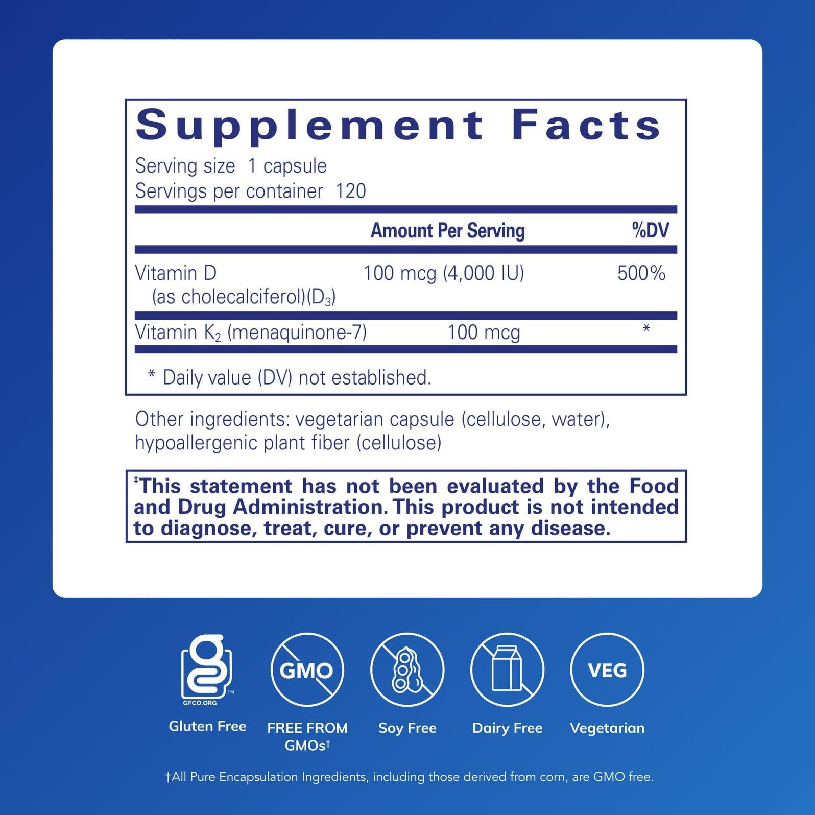 Pure Encapsulations Pure Encapsulations Vitamin D3 & K2 | Bone and Vascular Health Support | 120 Capsules*