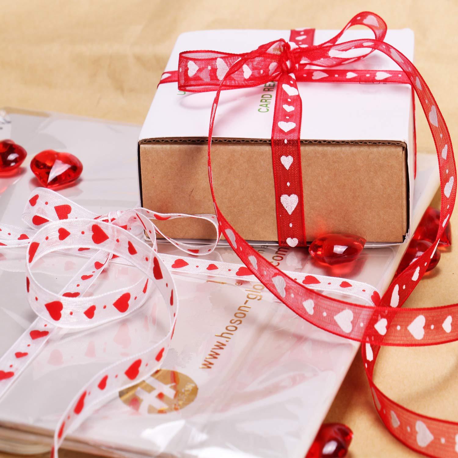 Mayam Mayam Valentine\'s Day Ribbons Heart Ribbons Craft Ribbons for ValentineWedding Craft, 2 Rolls (red and White)