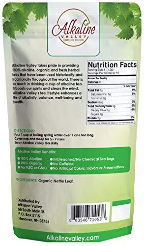 Alkaline Valley Nettle Leaf Tea Organic - 15 Unbleached/Chemical-Free Nettle Tea Bags - (Pack of 6) - Caffeine-Free, No GMO