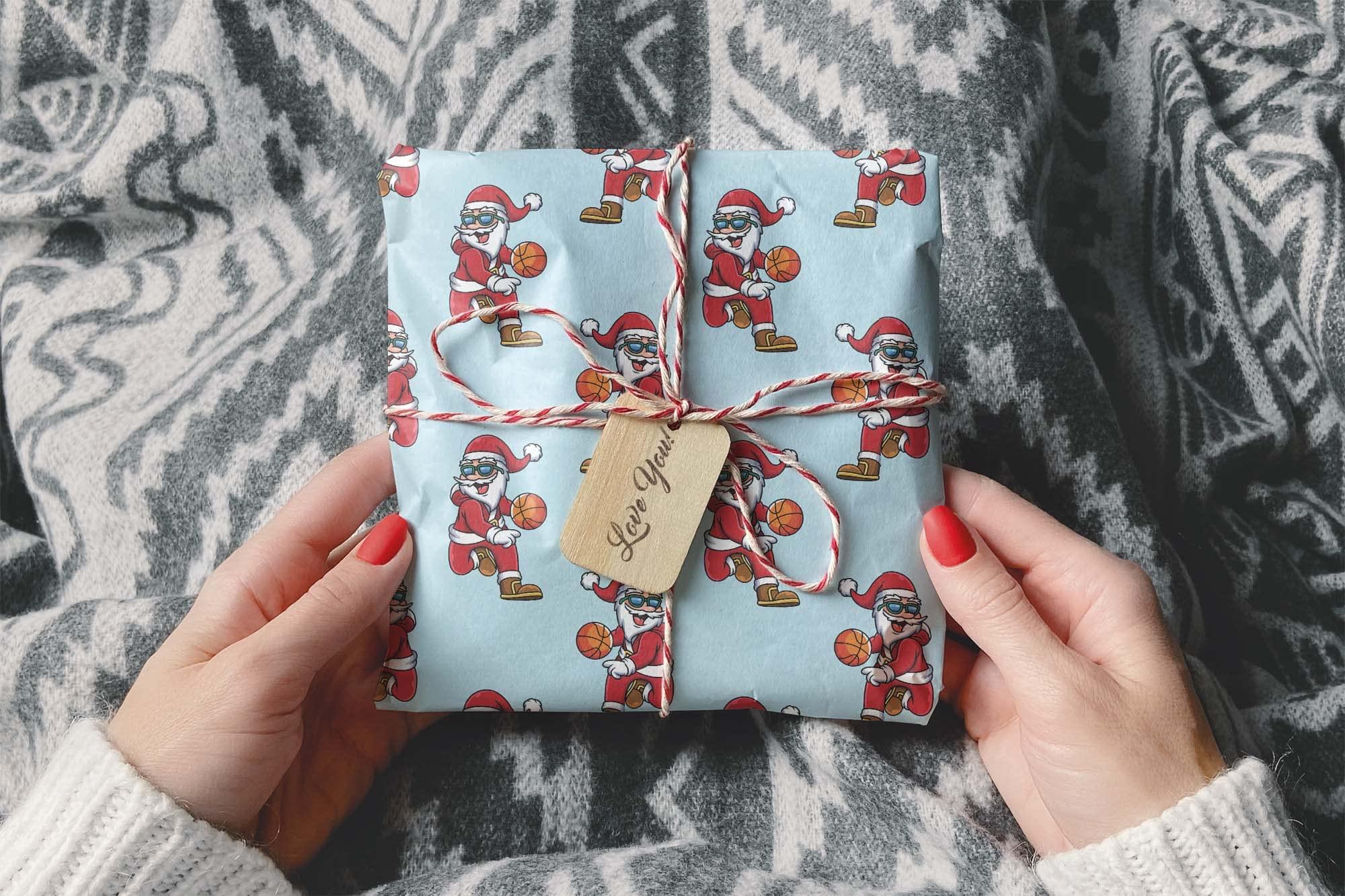 Generic Funny Santa Basketball Gift Wrap Thick Wrapping Paper Bball Christmas Holiday Party Decoration (12 foot x 30 inch roll)