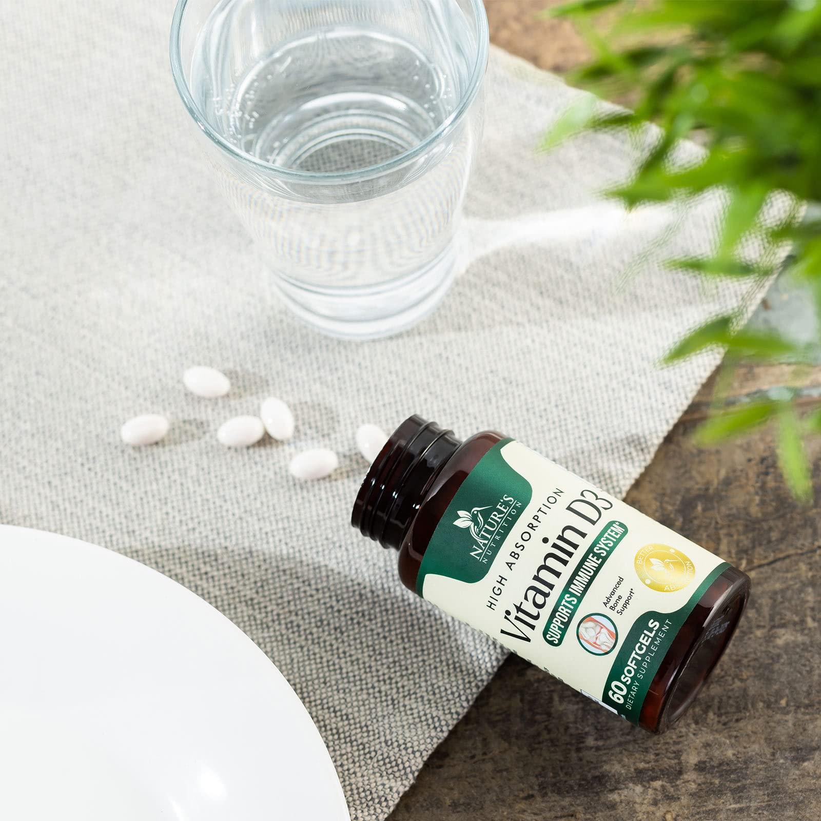 Nature's Nutrition Vitamin D3 Supplement 5000iu (125 mcg) - High Potency Vitamin D Dietary Supplement for Bone, Teeth, Muscle and Immune Health Support - Rapid Absorption D3 Softgel, Non-GMO, Gluten Free - 60 Softgels