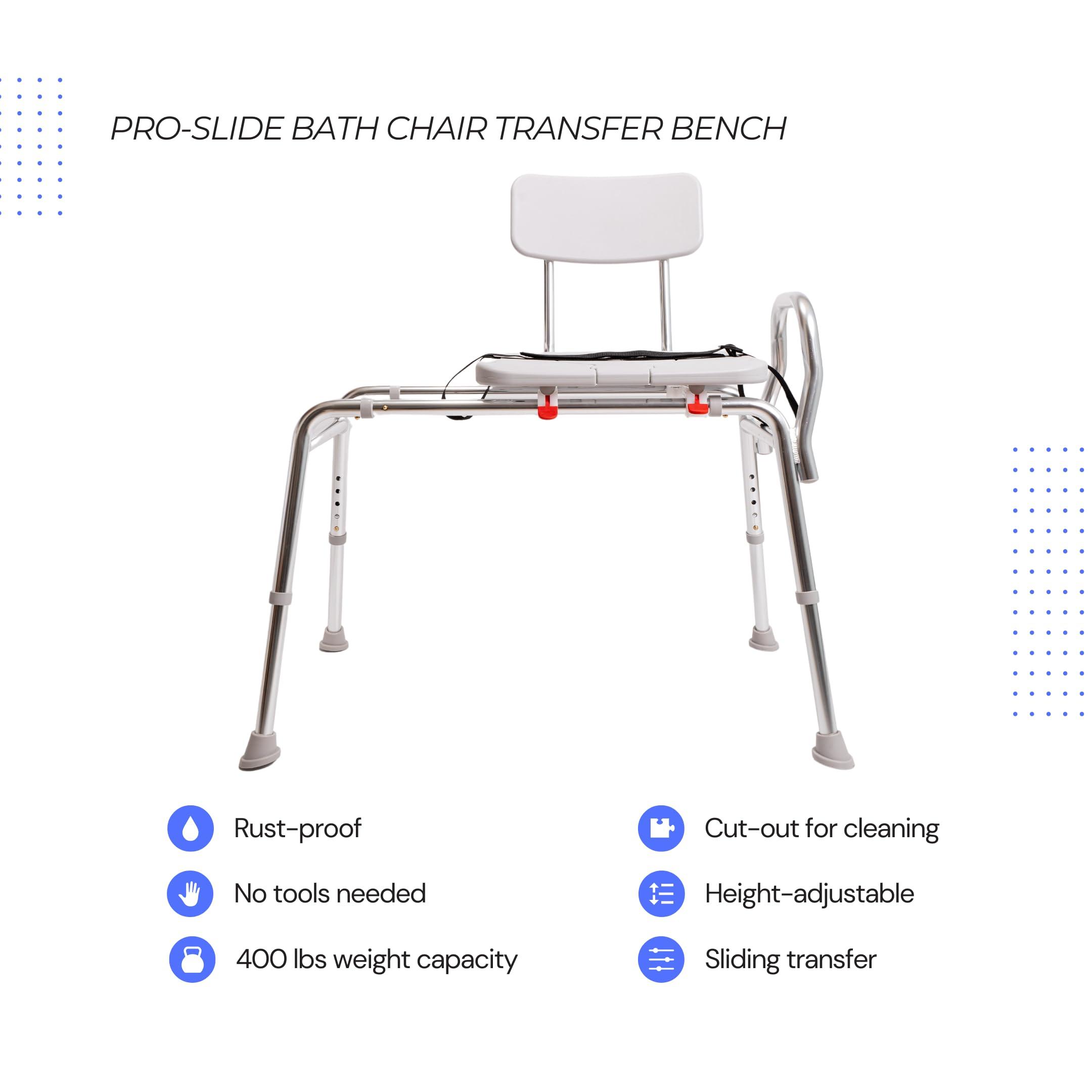 Eagle Health Supplies Eagle Health Supplies Pro-Slide Shower Chair & Tub Transfer Bench with Cut Out, Height Adjustable, Heavy-Duty Capacity up to 400 LBs, for Safety Shower, for Elderly & Disabled (70311)