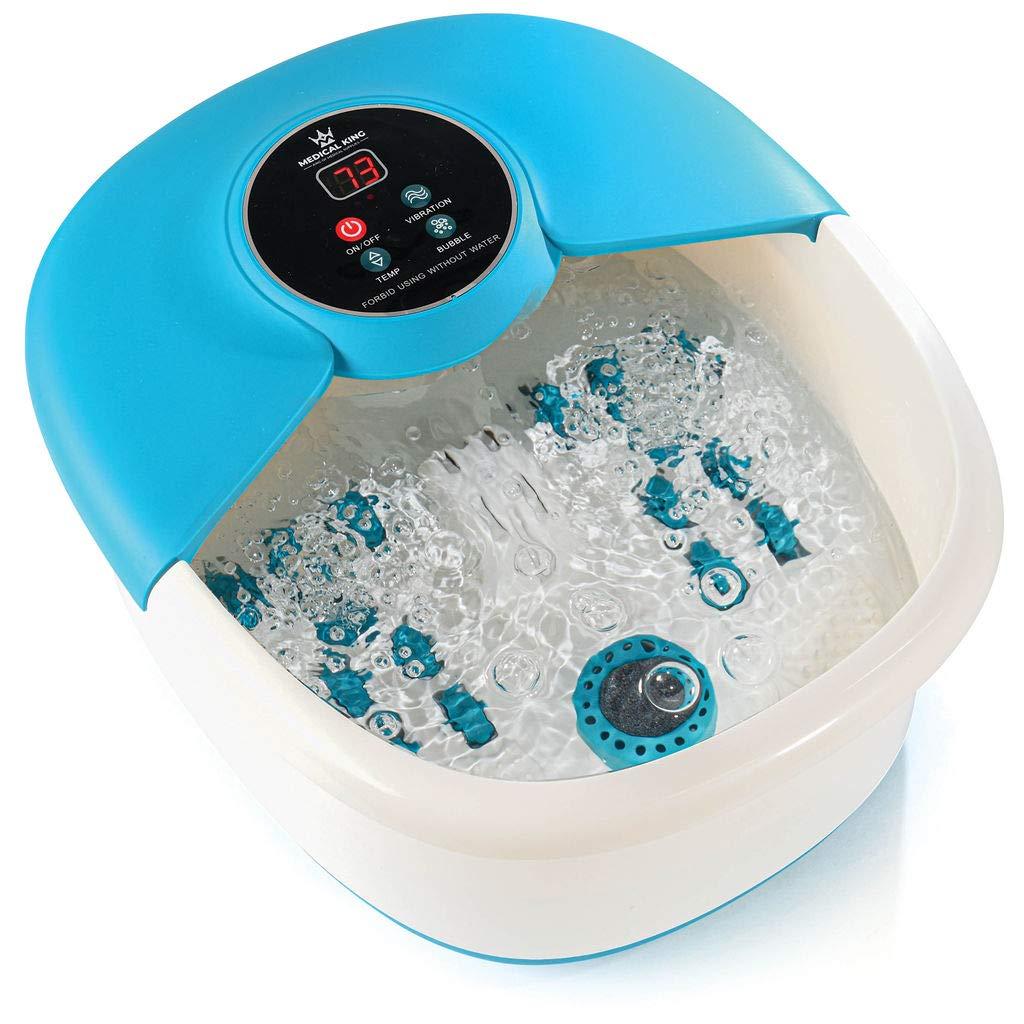 Medical king Foot Spa Massager with Heat, 14 Rollers in Foot Shape - 5 in 1 Foot Bath Massager Includes Adjustable Heating, Bubbles, Vibration, Pumice Stone, Mini Massage Points - for Tired Feet, & Stress Relief