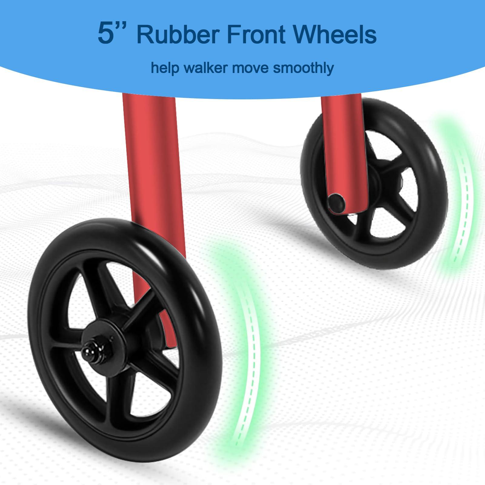 Loyoda Loyoda Folding Walker for Seniors, FSA/HSA Eligible Walker with Skis Lightweight 5\'\' Front Wheel Walker Height Adjustable Aluminum Standard Walker for Elderly and DisabledRed