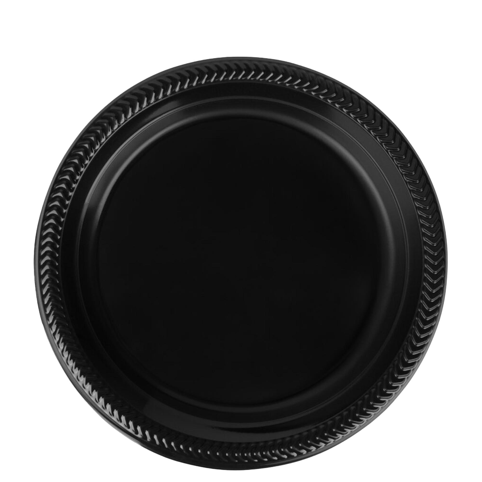 EcoQuality EcoQuality Disposable 9\" inch Round Black Plastic Plates - China Like Party Plates, Heavy Duty Large Disposable Dinner Plates, Salad Plate, Weddings, Serveware (400)