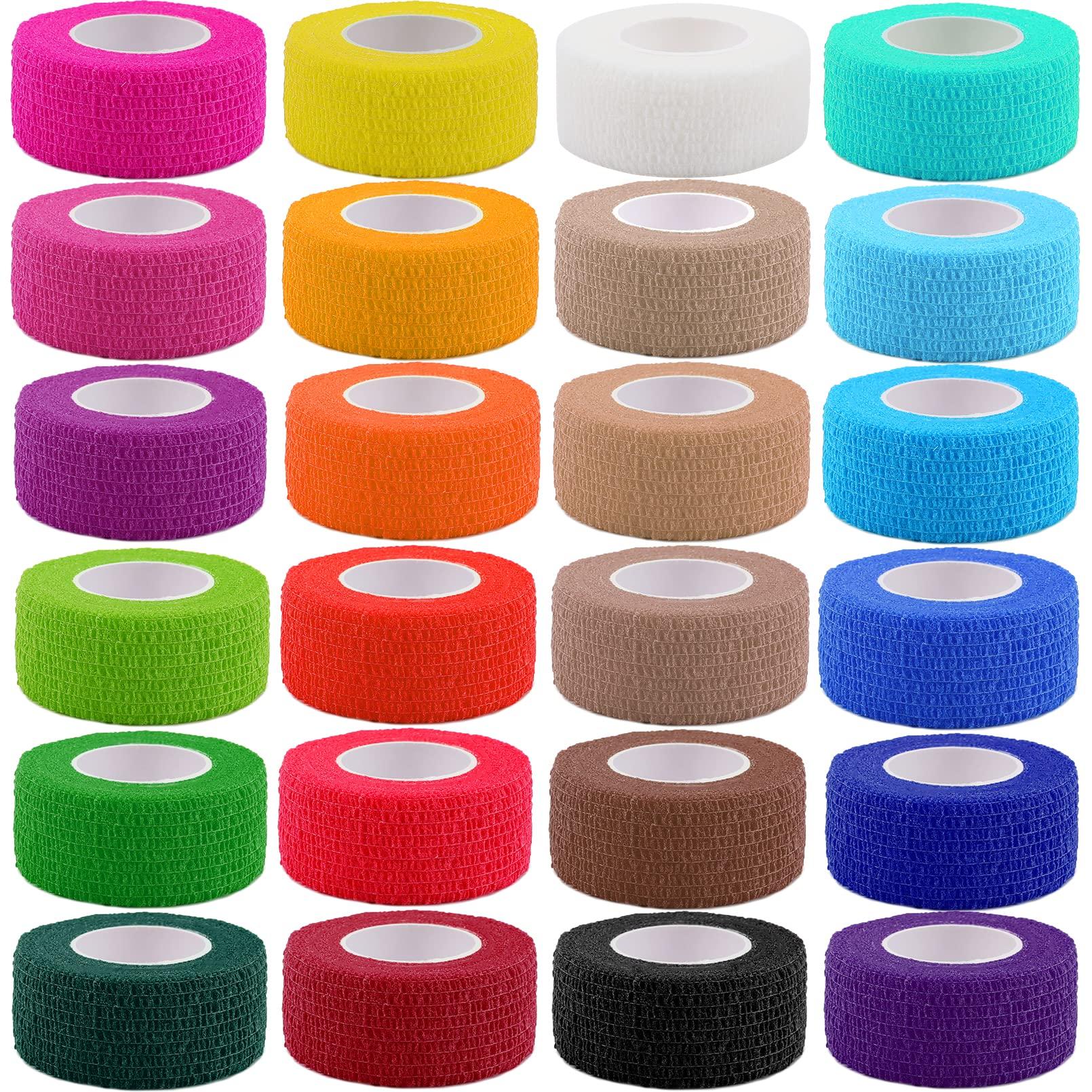 JEFHOMKIT 24 Pack Self Adhesive Bandage Wrap,Cohesive Wrap Bandages,Self Adherent Wrap 1 Inch X 5 Yards,Breathable Stretch Sports Tape,Elastic Self Adhesive Tape for Sports Wrist Ankle Athletic