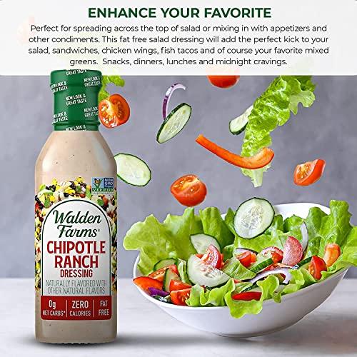 Walden Farms Walden Farms Chipotle Ranch Dressing 12 Oz. Bottle | Fresh & Delicious Salad Topping | 0g Net Carbs Condiment | Kosher Certified | Great on Salads | Burgers | Sandwiches | Tacos | Pizza and Many More