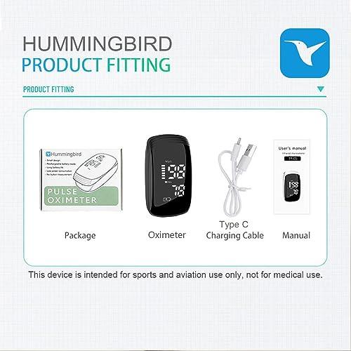 Hummingbird Pulse Oximeter Fingertip, Pulse Oximeter Rechargeable,Pulse Oximeter with Rechargeable, Fingertip Blood Oxygen Saturation Monitor Rechargeable, Accurate Fast SpO2 Reading (Black)