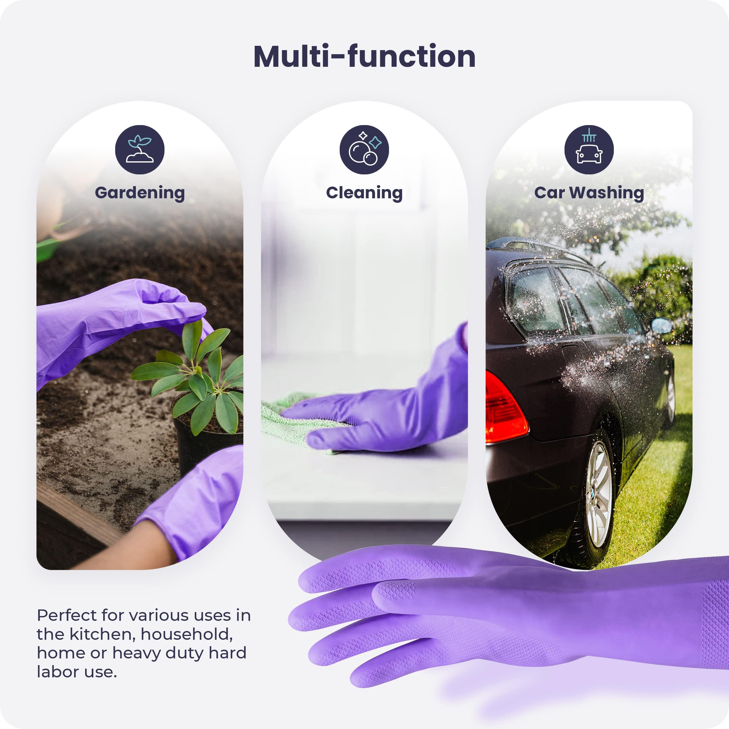 FMP Brands FMP Brands Cleaning Gloves, 6 Pairs Rubber Gloves for Washing Dishes, Non-Slip Dishwashing Gloves, Waterproof Reusable Latex Dish Gloves for Kitchen, Bathroom, Household, Gardening (Medium, Purple)