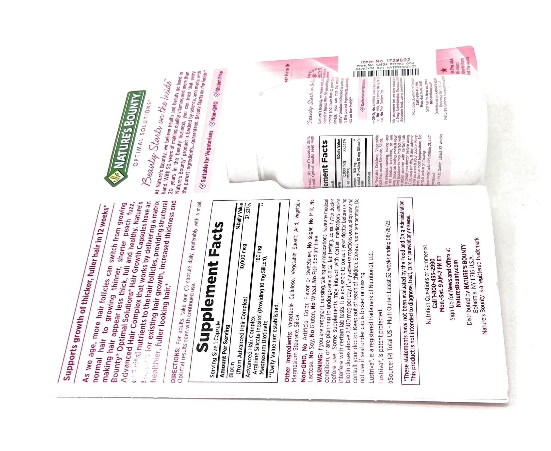 Nature\'s Bounty Nature\'s Bounty Hair Growth Supplement, 1 Per Day, Clinically Shown to Support Thicker, Fuller Hair, with Biotin, Silicon & Arginine, 90 Capsules