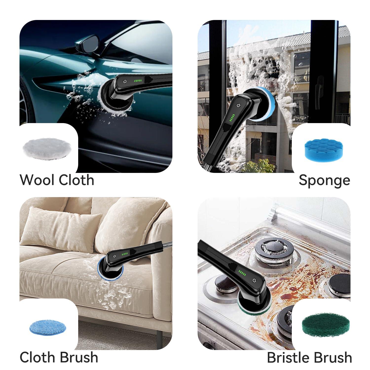 RERBIO Electric Spin Scrubber,Bathroom Cleaning Brush with Long Handle 8 Replaceable Brush Heads, 2 Adjustable Speeds, Cordless Power Cleaning Brushes for Bathtub Grout Tile Floor