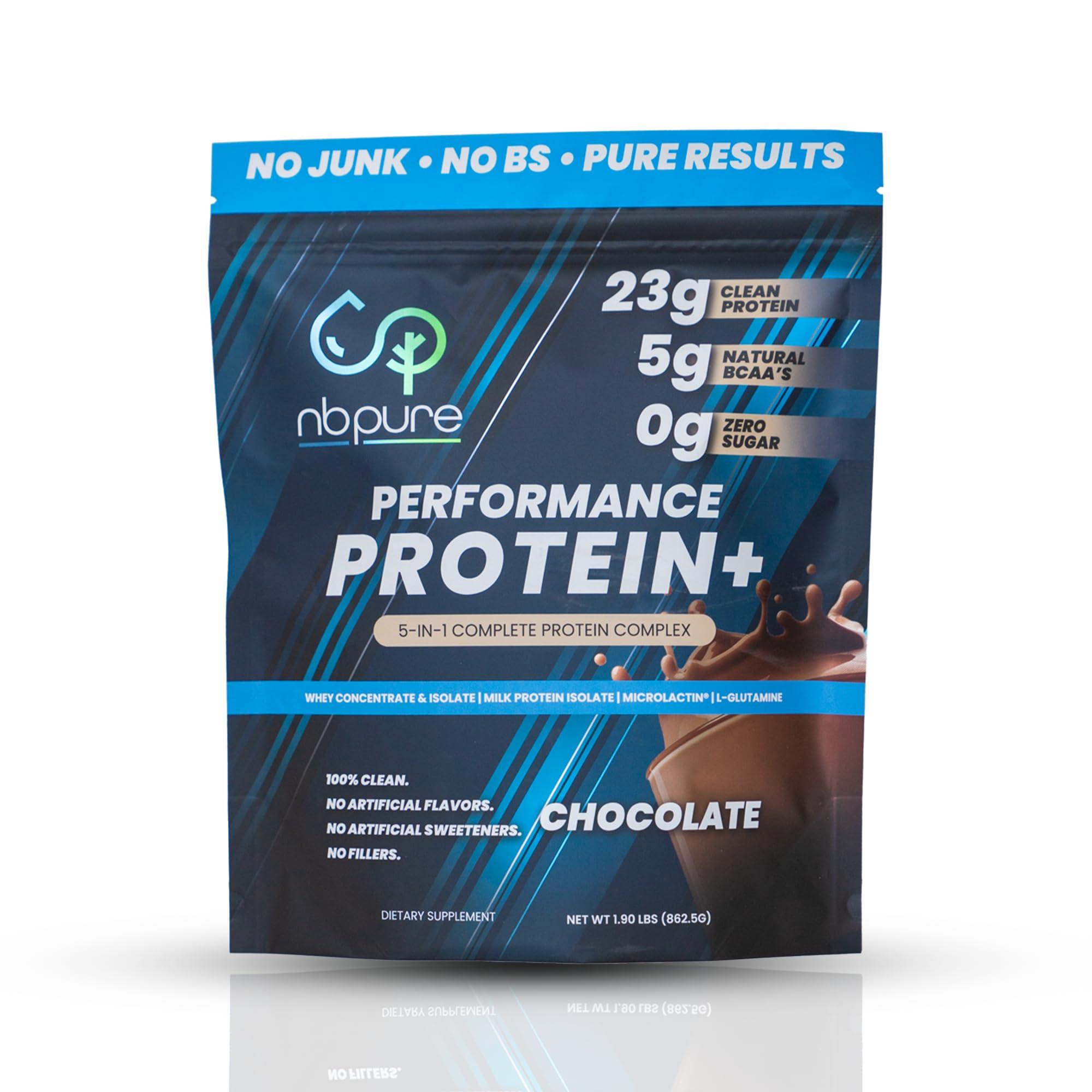 nbpure nbpure Performance Protein+: Natural Protein Blend- 23g Whey Isolate & Concentrate + Milk Protein Isolate Clean, Healthy Protein Powder Nothing Artificial, Chocolate