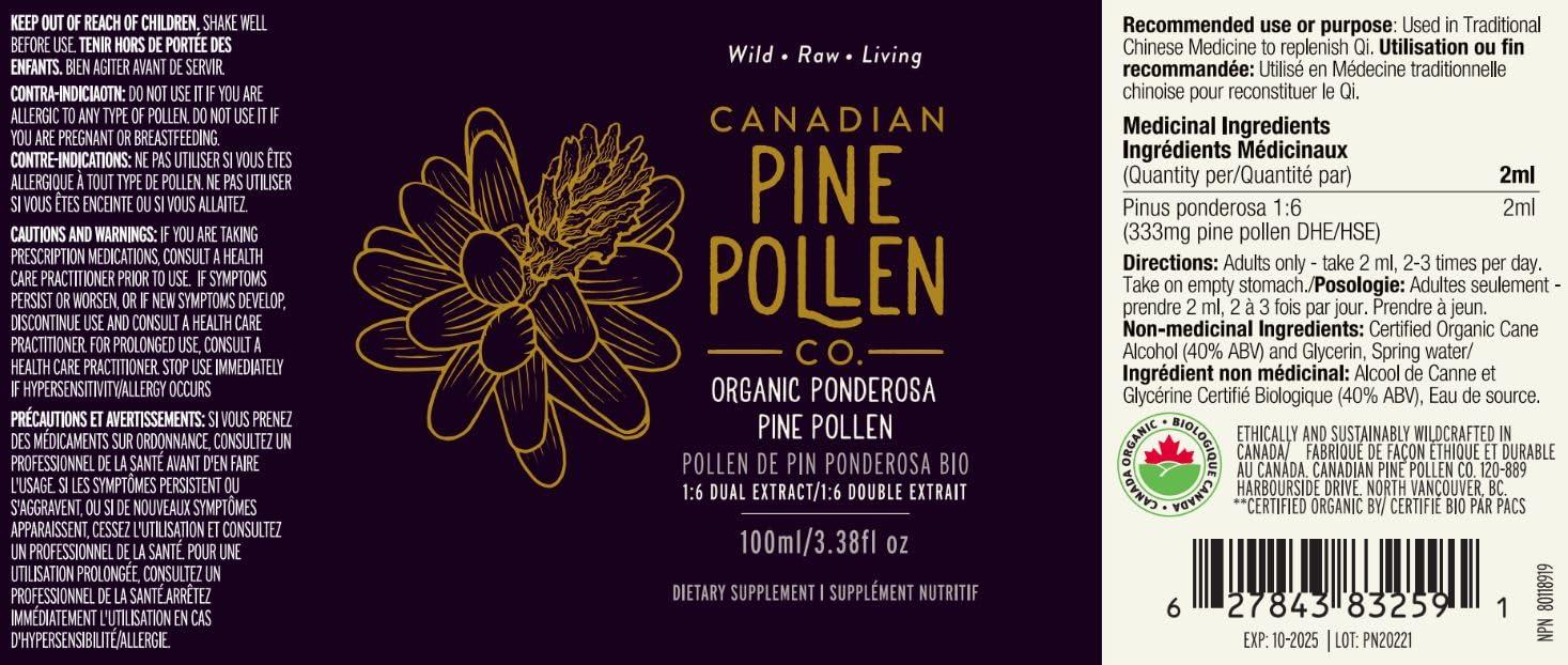 Canadian Pine Pollen Co. Pine Pollen Tincture - 100% Wild Canadian Ponderosa Pine Pollen 100ml