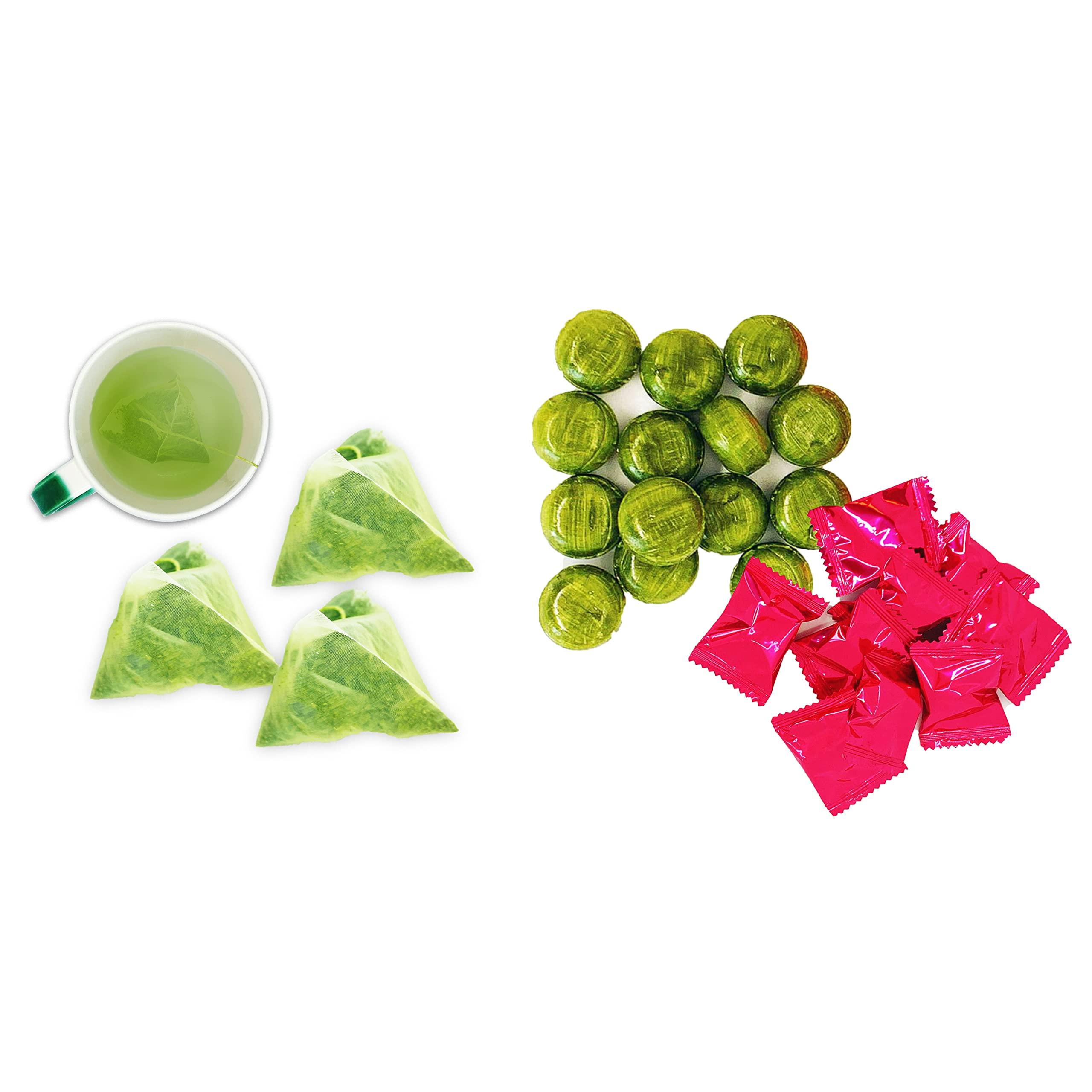 JAPANESE GREEN TEA CO. HARVESTED WITH IN JAPAN Benifuuki candy and Green tea bags (30 packs) from Japanese Green Tea Co – Relaxation Green Tea – Easy to Prepare - Non-GMO - Ideal for Tea Lovers