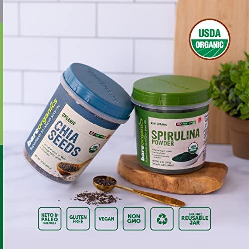 BareOrganics Bare Organics 13132 USDA Organic Raw Spirulina Powder, Whole Food Supplement, Gluten-Free & Non-GMO, 8 Ounce