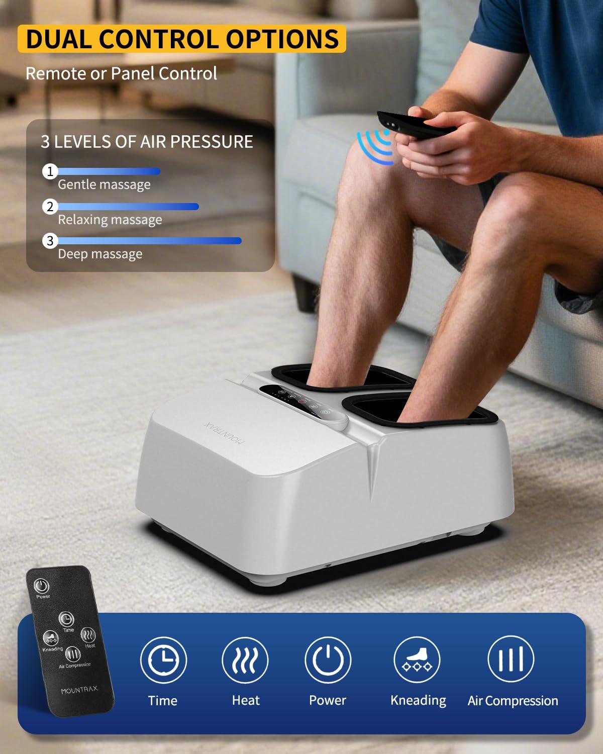 MOUNTRAX MOUNTRAX Foot Massager Machine with Heat, Gifts for Women Men, Shiatsu Foot Massager with Remote Control, Deep Kneading and Soothing Heat, Fits Feet Up to Men Size 12 (White)