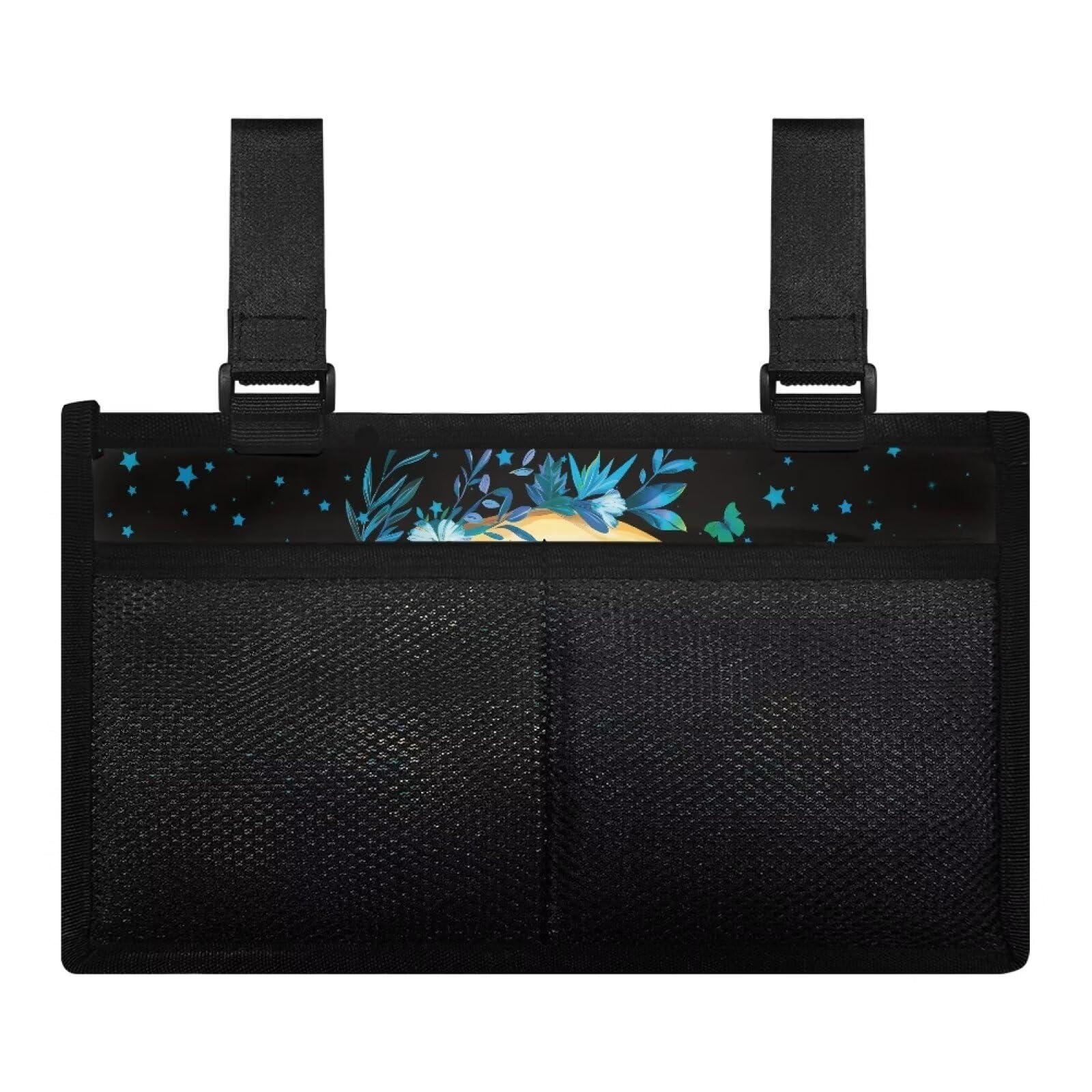 Gomyblomy Gomyblomy Panda Moon Print Wheelchair Side Bag, Large Capacity Hanging Organizer Storage Bag Pocket for Walker Rollator Electric Wheelchairs, Armrest Pouch with Cup Holder