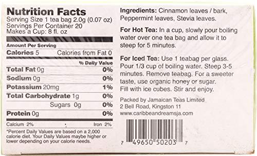 Caribbean Dreams Caribbean Dreams Cinnamon Mint Tea, 20 Tea Bags, Diabetics Tea, Natural Herbal Tea, Caffeine Free, Sugar Free