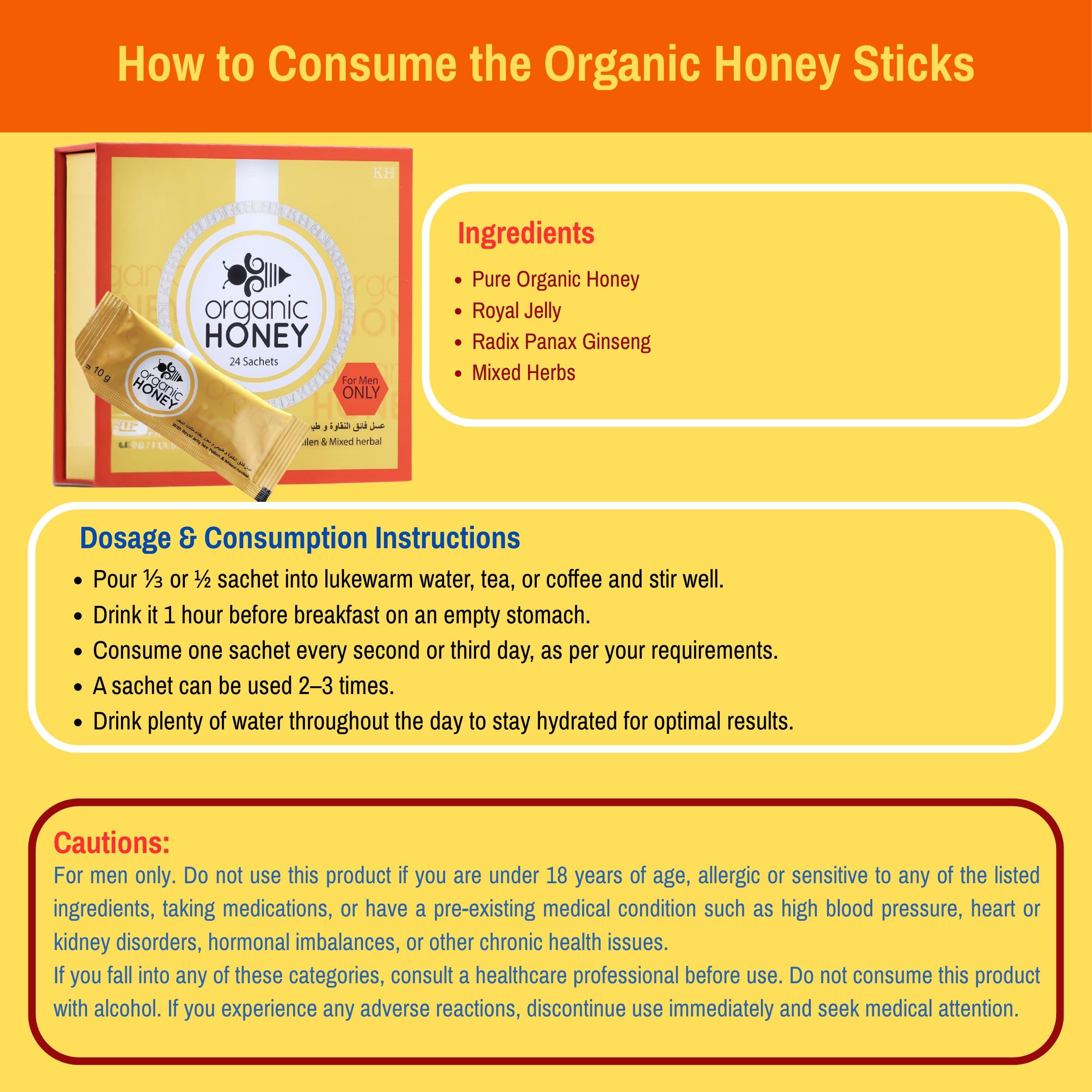 A KHAN EL ASSAL KH IMPORT-EXPORT ZIAD DABLIZ Organic Natural Honey infused with Natural Jelly, Honey Bee Pollen & 100% Mixed Natural Herbs (Large Pack of 24 Sachets 10Gram Each)