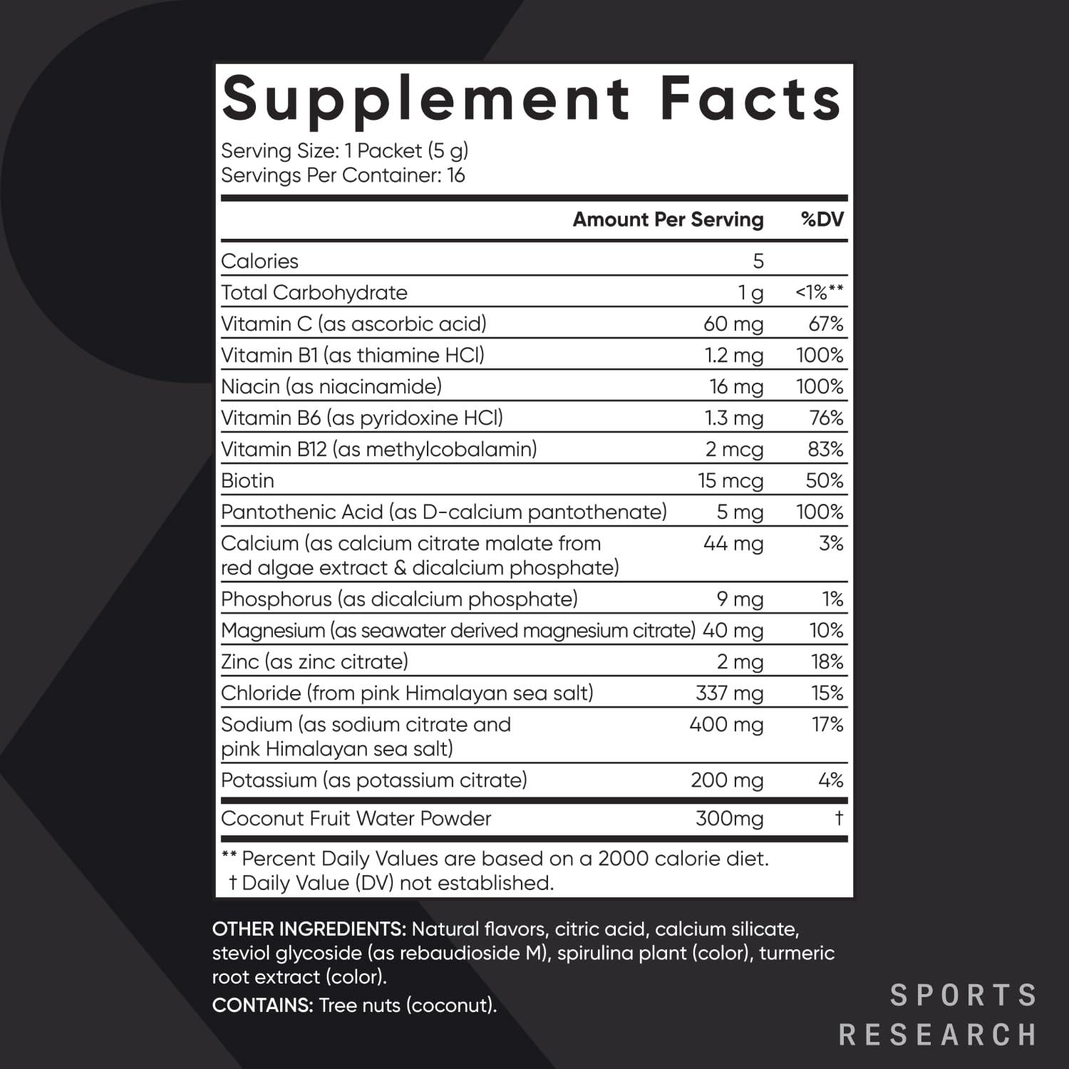 Sports Research Sports Research Hydrate Electrolytes Combo Pack - Sugar-Free & Naturally Flavored with Vitamins, Minerals, and Coconut Water - Supports Hydration - 32 Packets - Lemon Lime Dominant Flavor