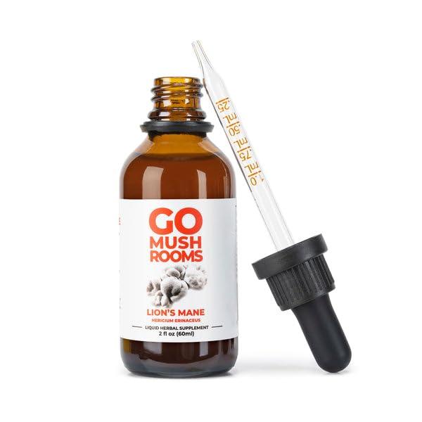 GO Mushrooms GO Mushrooms LionS Mane Tincture - Dual Extracted Fruiting Body Mushroom Supplement for Focus & Memory - Lions Mane Immune & Nervous System Support - 2 fl oz (60 Servings)*