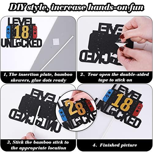 Prasacco Prasacco Level Unlocked Birthday Cake Topper DIY Level Up Happy Birthday Cake Topper Video Gaming Themed Party Decorations for Kids Boys Girls Gamer