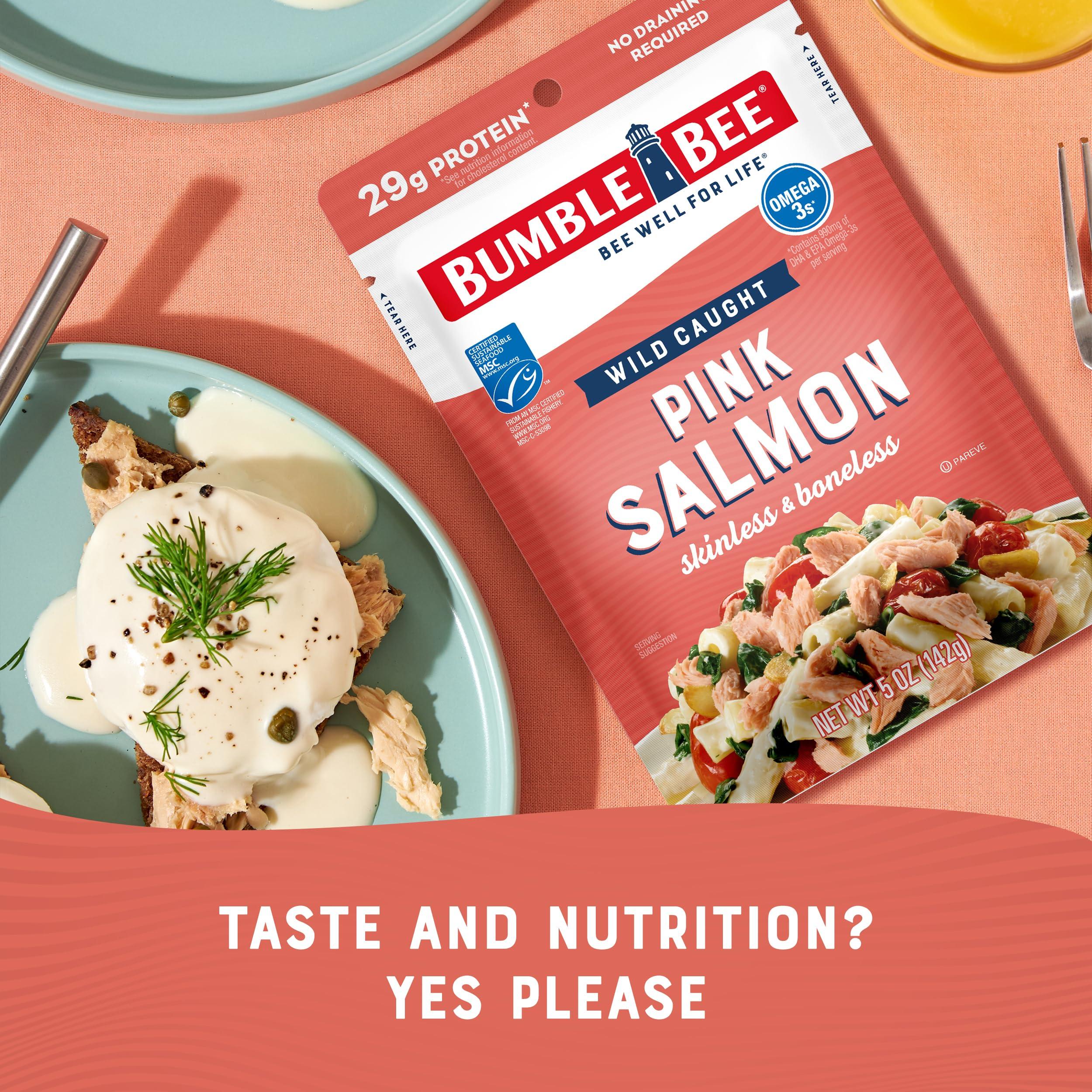 Bumble Bee Bumble Bee Skinless & Boneless Pink Salmon, 5 oz Pouch - Premium Wild Caught Salmon for Snacks, Sandwiches & Recipes - 29g Protein per Serving - Gluten Free, Kosher, MSC Certified