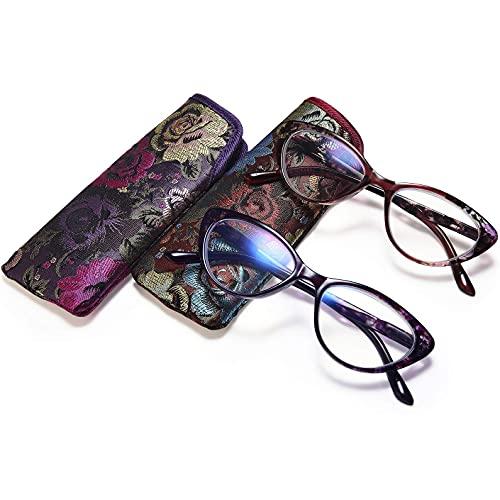 EYEURL EYEURL Cat Eye Reading Glasses for Womens Set of 2 Blue Light Blocking Computer Readers +1.5 Ladies Eyeglass Quality Frame Lightweight and Comfortable