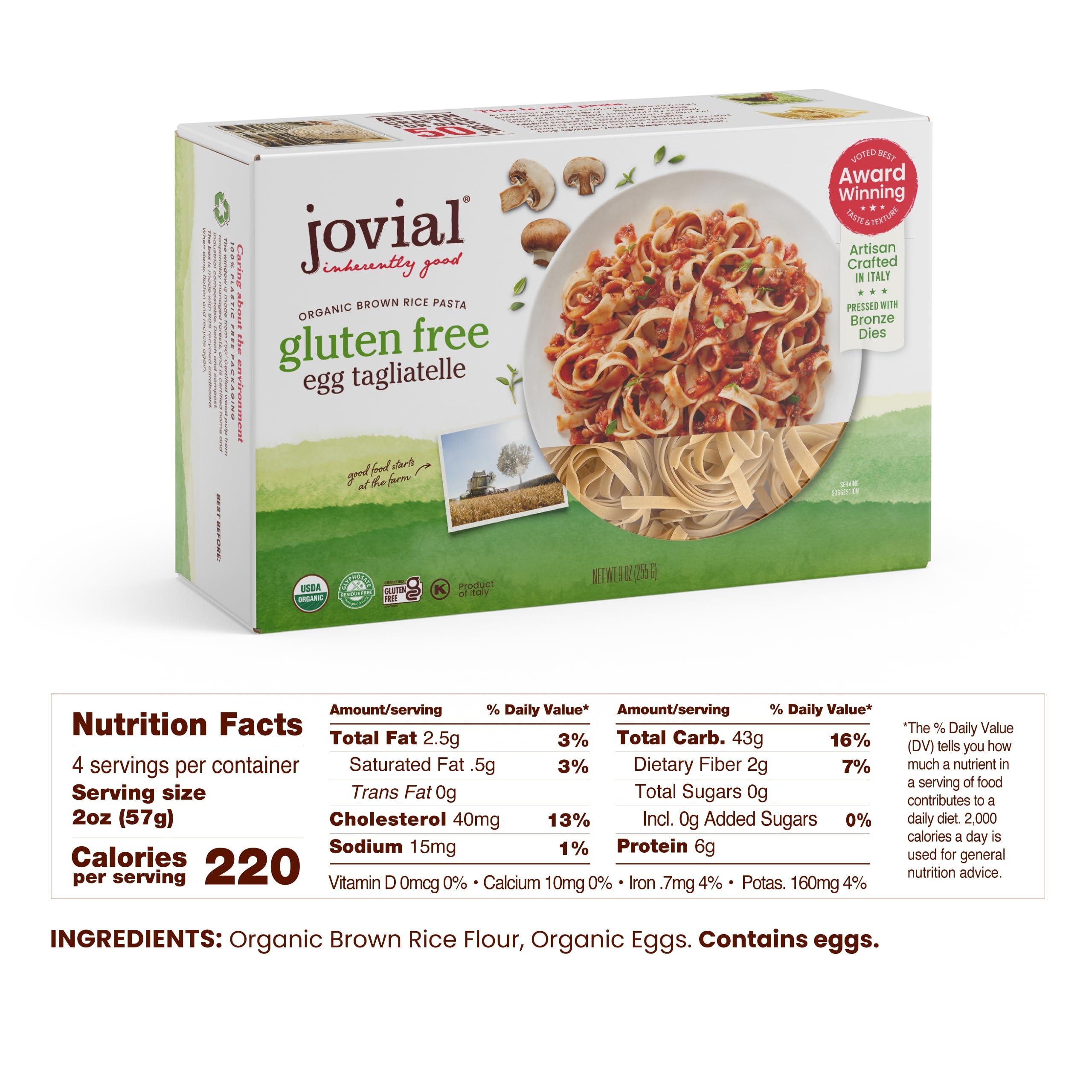 Jovial Jovial Whole Grain Brown Rice Egg Tagliatelle Pasta - Pasta Tagliatelle, Tagliatelle Pasta, Whole Grain Pasta, Organic Pasta, Gluten Free, Dairy Free, Brown Rice Pasta, Made in Italy - 9 Oz
