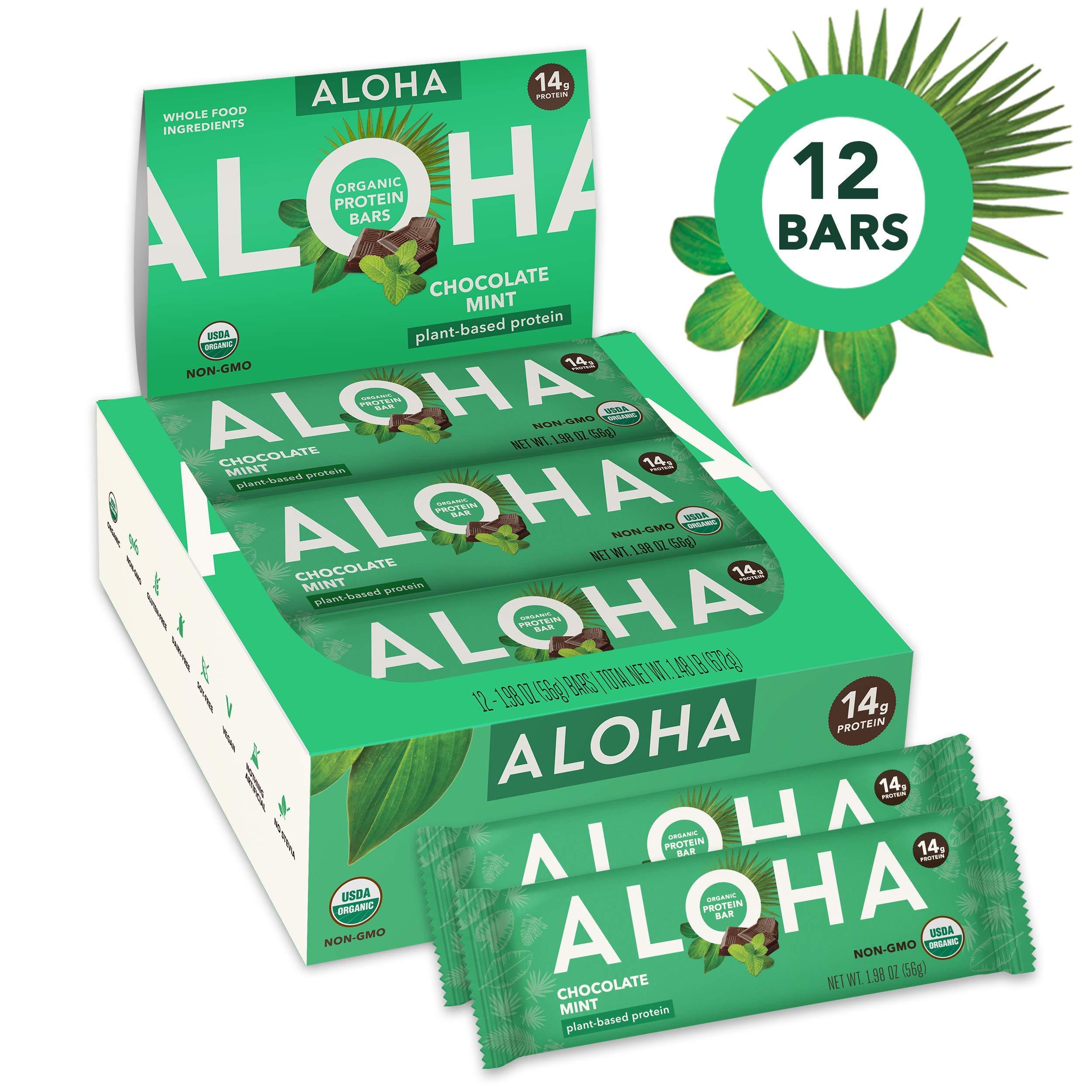 ALOHA ALOHA Organic Plant Protein Bars - Chocolate Mint & 5 Other Flavors Variety Pack - 12 Count, 1.98oz Bars