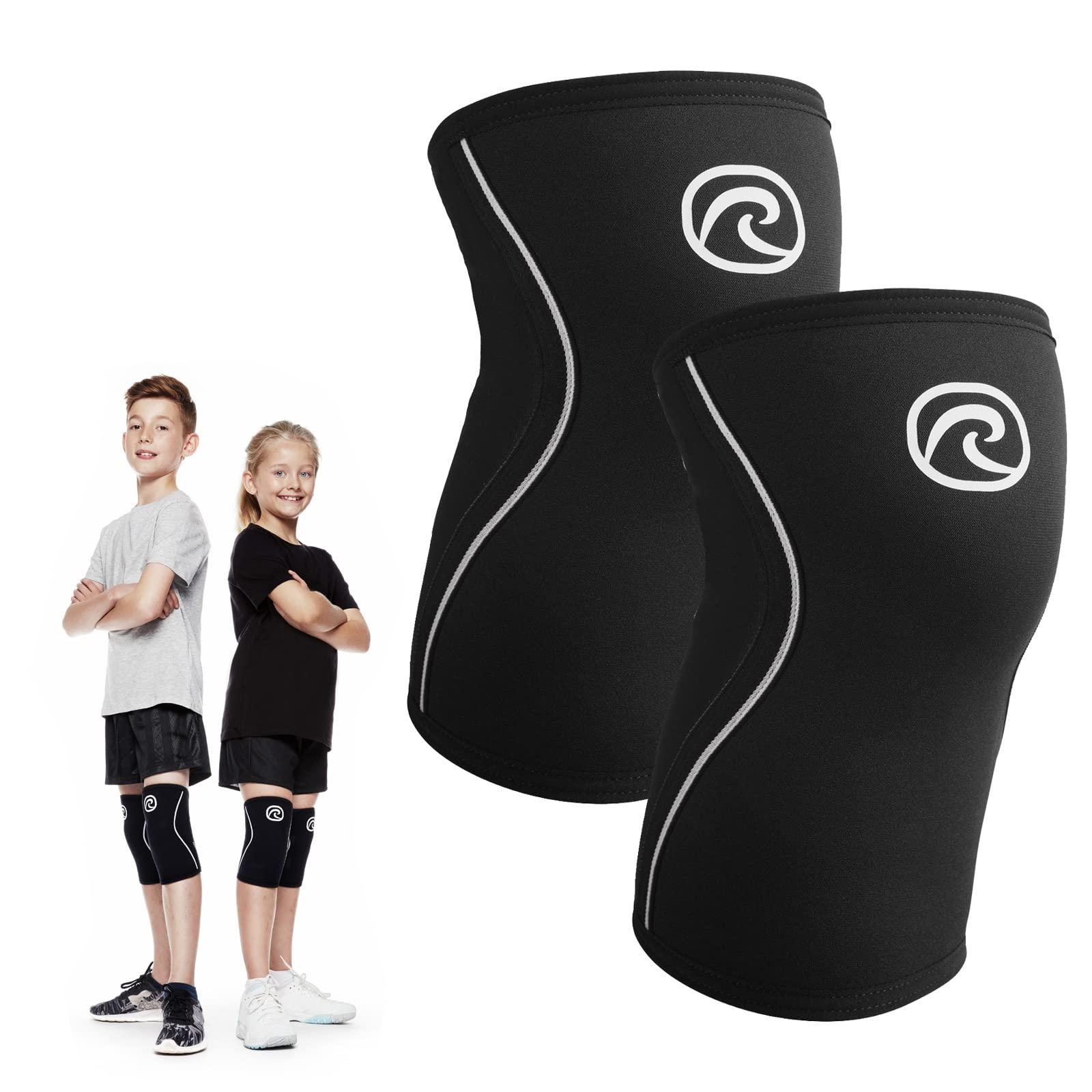 Rehband Rehband Kids Knee Sleeve made from 5mm Noprene, Knee Brace - Youth Girls & Boys Compression Knee Brace for Sports: Football, Hockey, Basketball or Running, Colour:Black - 1 Pair, Size:Large
