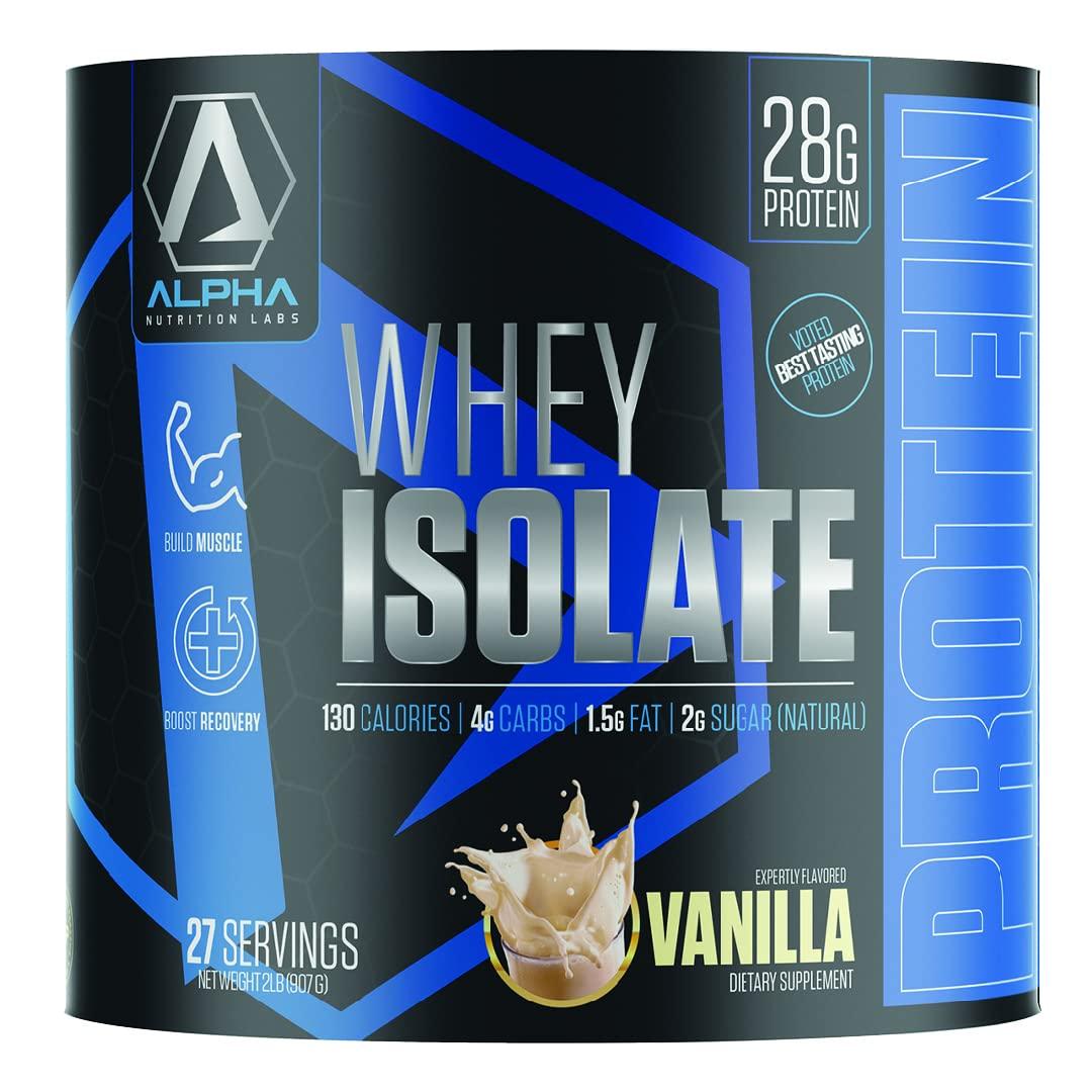 Alpha Nutrition Labs Alpha Nutrition Labs Whey Isolate Protein Powder - Vanilla Flavor, 28g of Protein, Protein Source, Low Carb, Classic Specialty