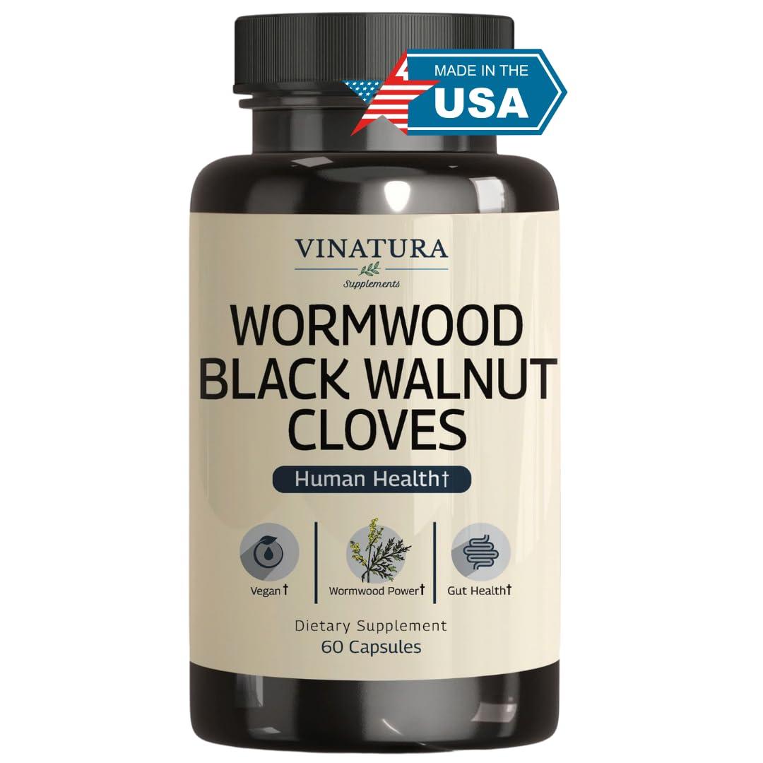 VINATURA VINATURA Wormwood Black Walnut Clove Capsules - Cleanse, Detox, Intestinal Guard Formula Supplement for Humans, with Wormwood herb, Black Walnut Extract Combination, 60 Capsules