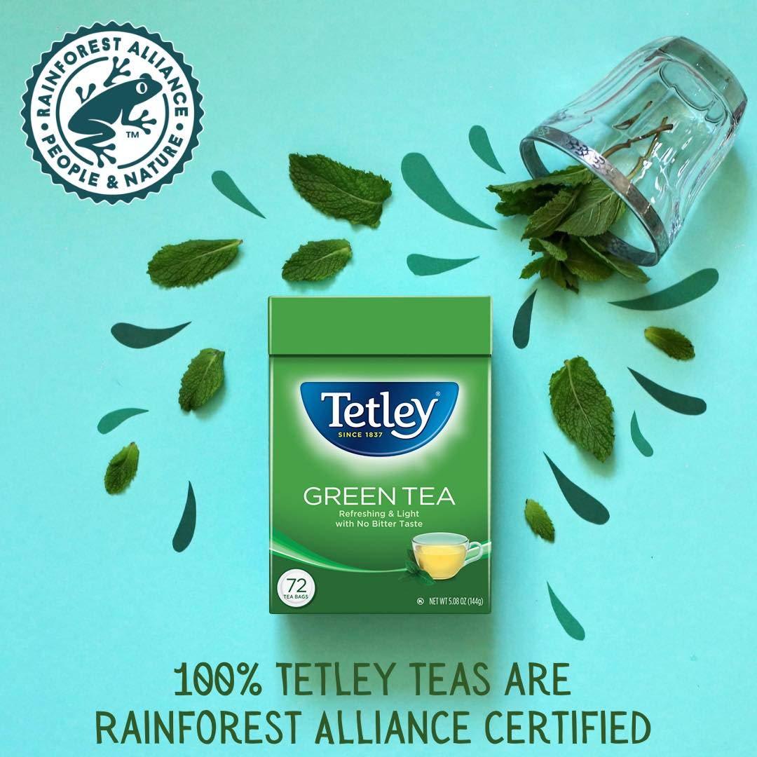 Tetley Tetley Natural Decaf Green Tea, Decaffinated Tea, 72 Count (Pack of 6), Rainforest Alliance Certified