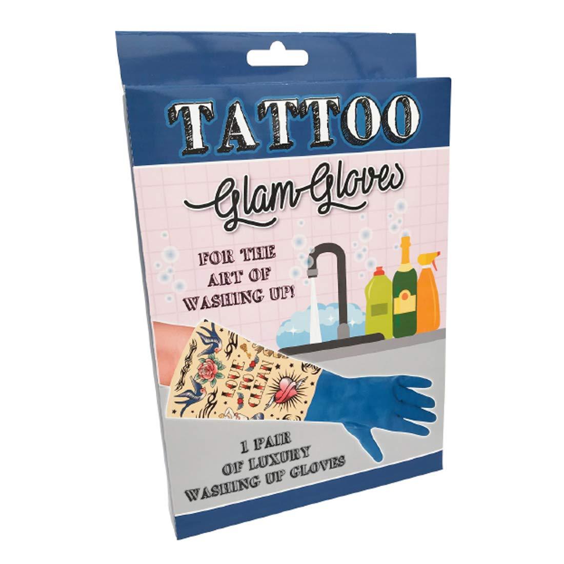Diabolical Gifts Diabolical Gifts Glamorous Washing Up Gloves with Tattoo Sleeve, Blue, One Size