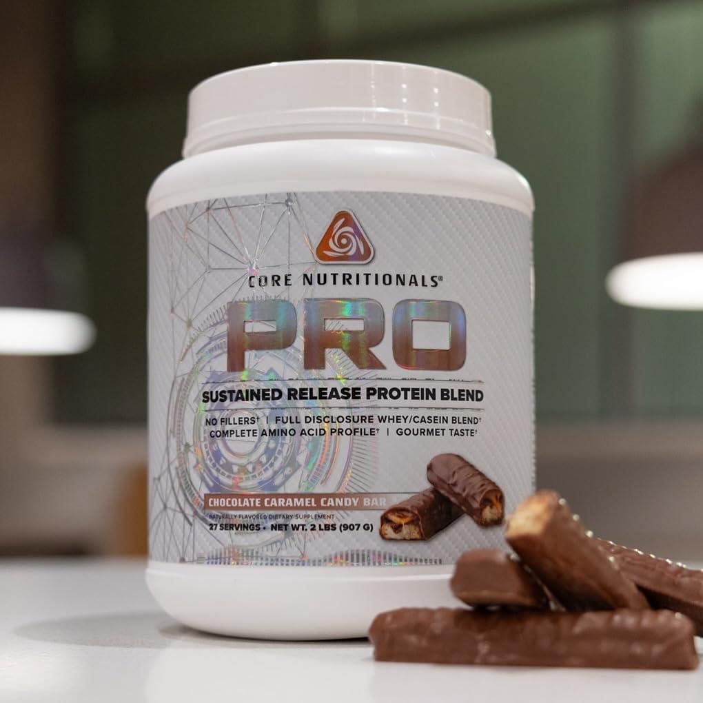 Core Nutritionals Core Nutritionals Pro Sustained Release Protein Blend, Digestive Enzyme Blend, 25G Protein, 2G Carb, 27 Servings (Chocolate Caramel Candy Bar)