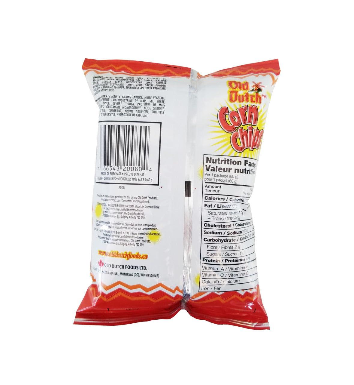 Old Dutch Foods Old Dutch Bar-B-Q Corn Chips 60g/2.1 oz. Bag, (Imported from Canada)