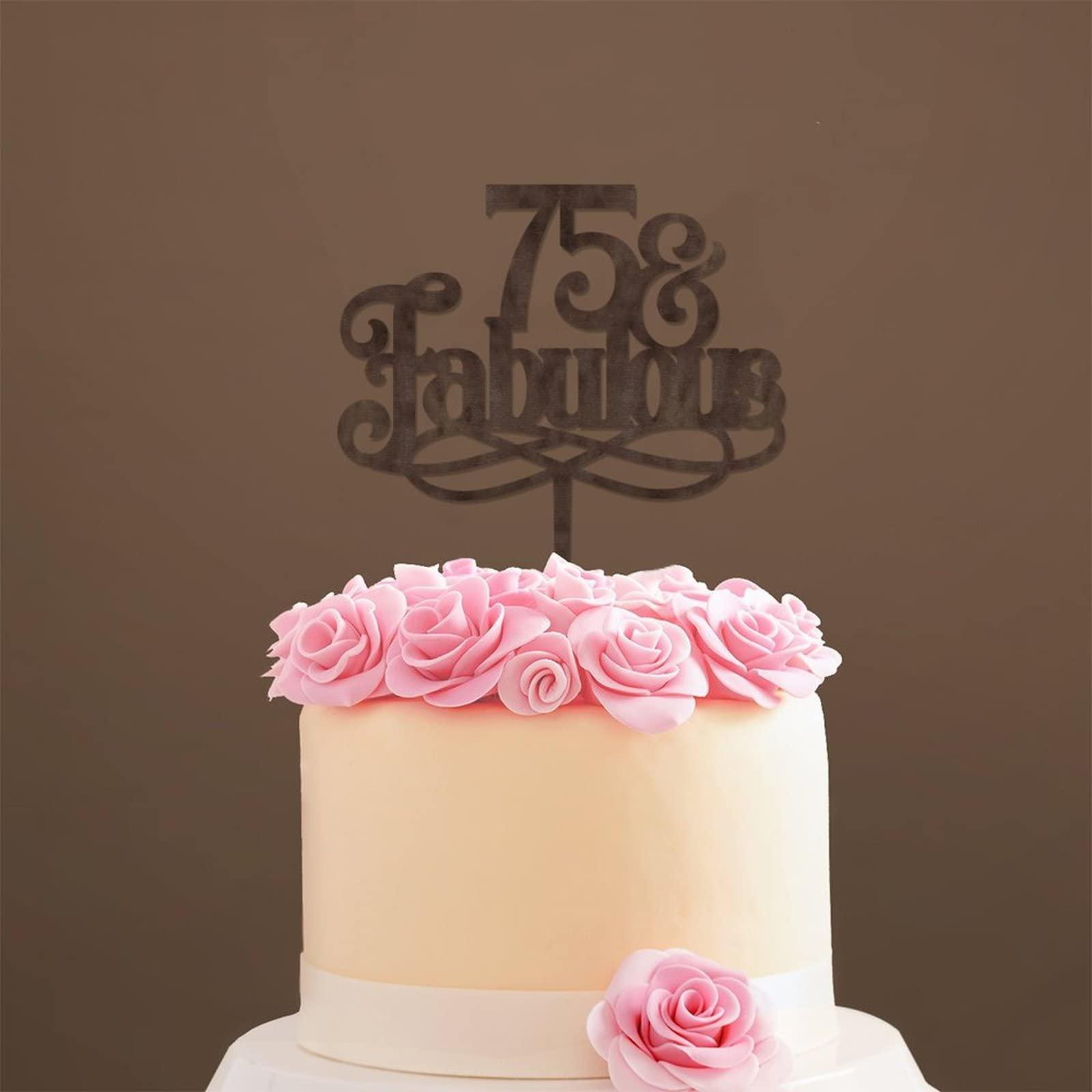 WengBeauty 75 & Fabulous Cake Toppers Brown Wood 75th Birthday Cake Decorations Supplies Happy Birthday Cake Topper Customized Age Birthday Cake Decoration Birthday Anniversary Cake Topper