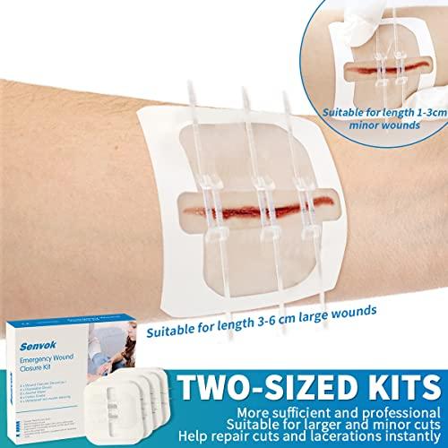 Senvok Zip Sutures Butterfly Bandaids Assorted 2-Size Pack of 4, Emergency Wound Closure Kit - Surgical Laceration Repair Without Stitches - Quick Clot -Steri Strips Bandages Sutures (PU)
