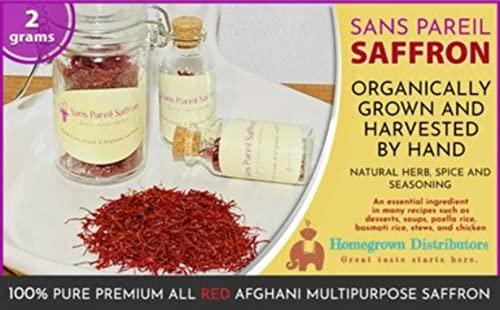 Sans Pareil Saffron Just as nature intended. Sans Pareil Saffron Spice Fresh Hand Harvest Organically Grown Saffron | 100% Pure Premium All Red Afghani Multipurpose Saffron | 14 Gram