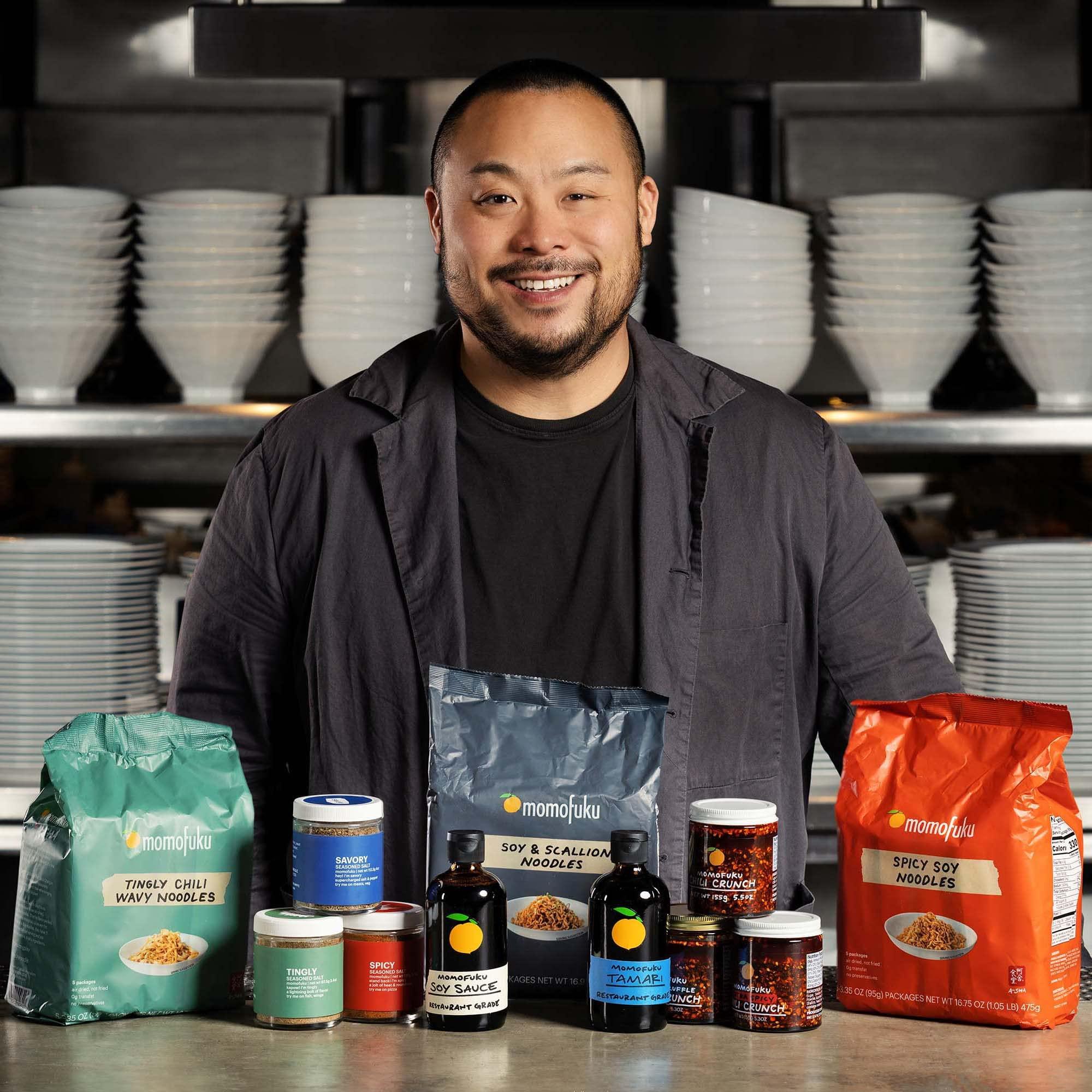 MOMOFUKU Momofuku Original Starter Pack by David Chang, With Original Chili Crunch, Soy & Scallion Ramen, Soy Sauce, & Savory Salt, Seasoning Gift for Foodies