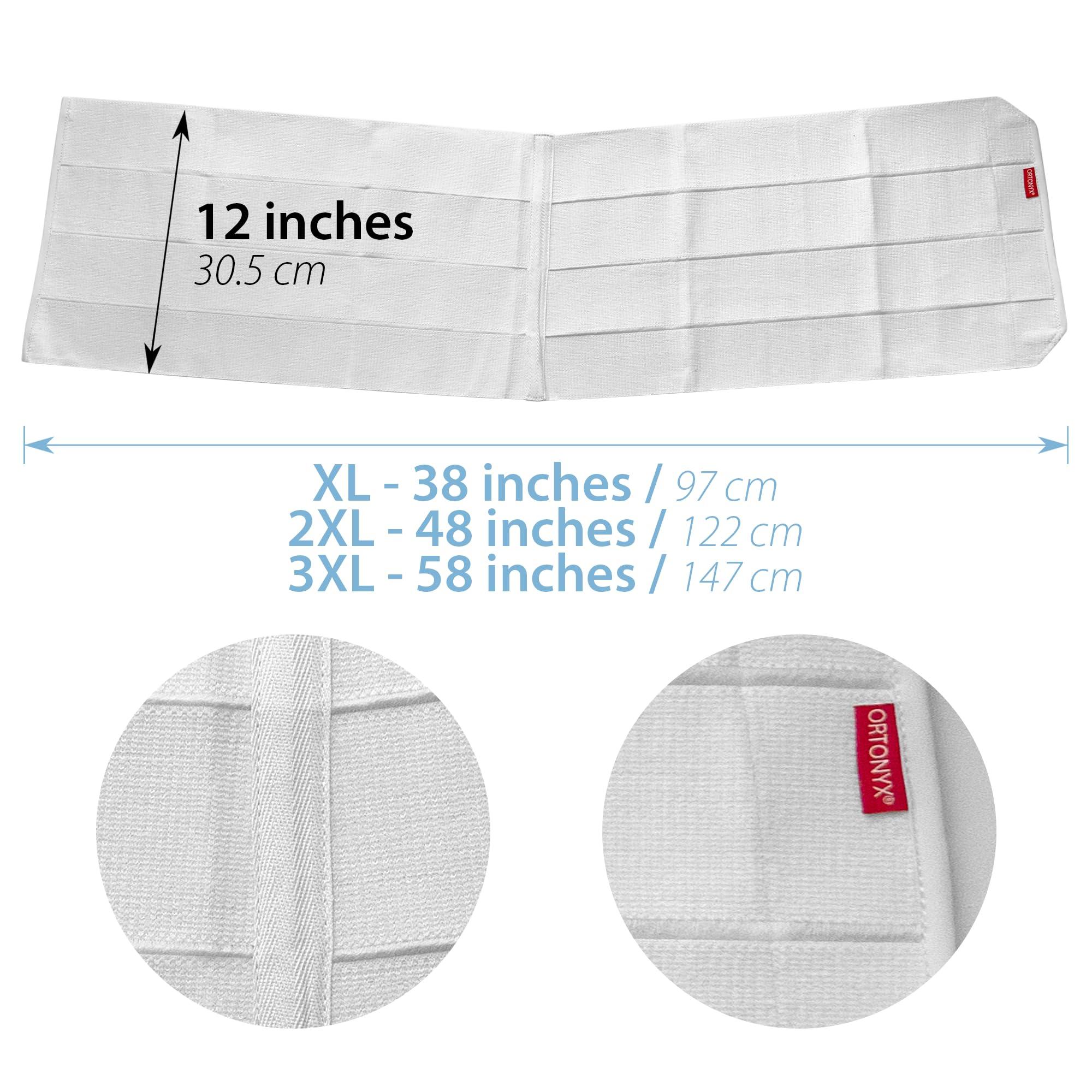 ORTONYX ORTONYX 12\" Wide Abdominal Binder for Men and Women/Postpartum Postoperative Postsurgery Belly Compression Wrap / 524012 White XL Plus Size