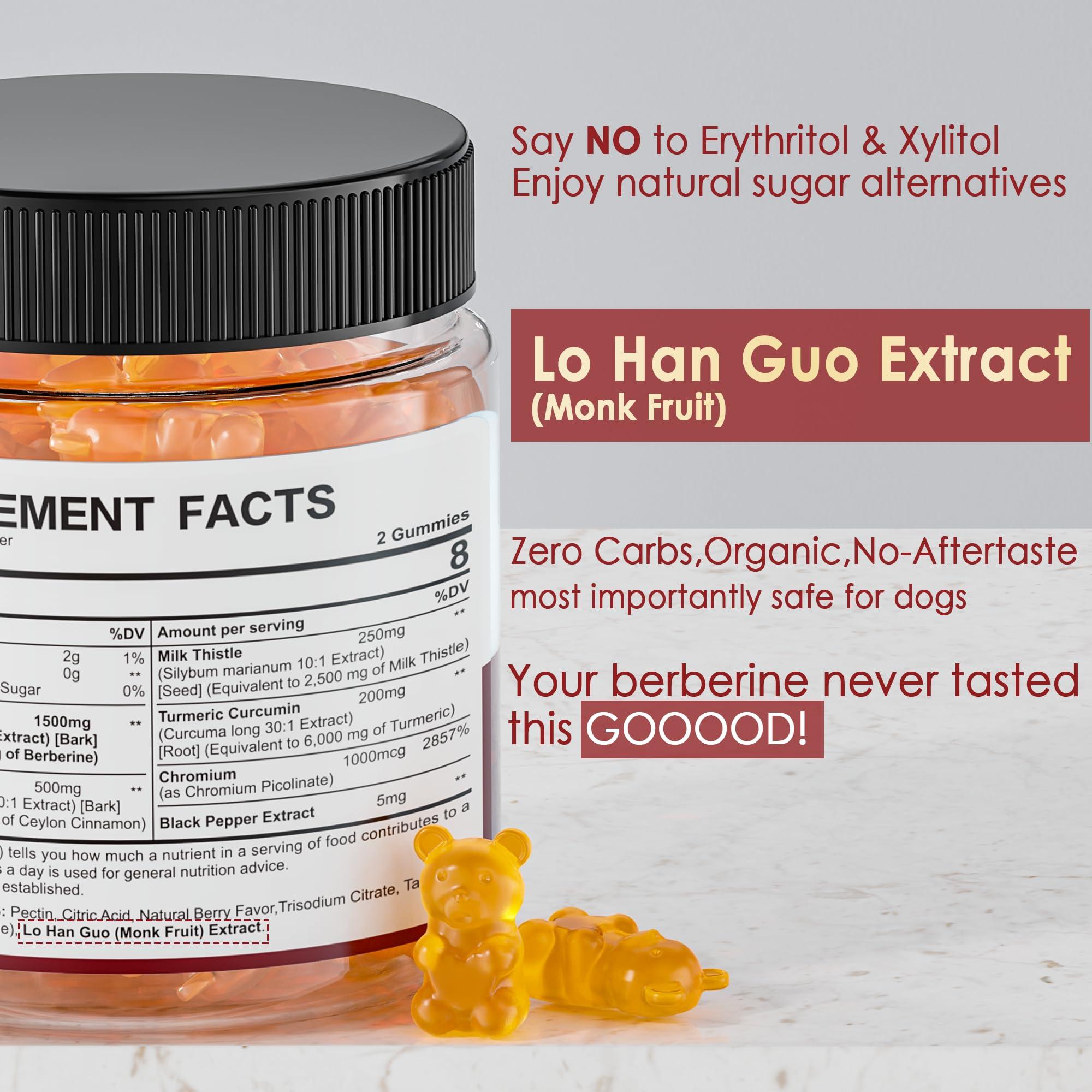 Nextdia Berberine Supplement 1500mg, Sugar Free Berberine with Ceylon Cinnamon Gummies w/Chromium, Turmeric, Milk Thistle for Naturally Metabolism Balanced, Berberine HCl from Indian Barberry Extract, 2 Pack